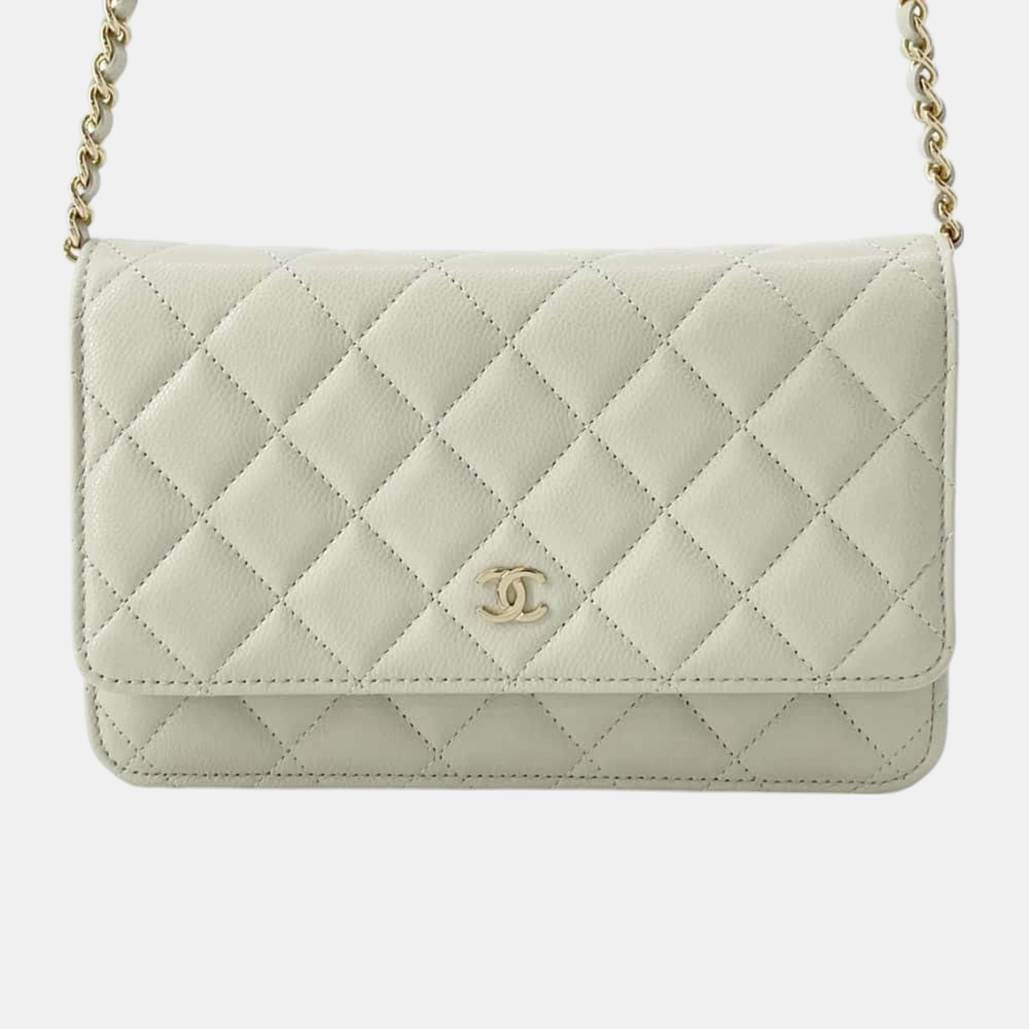 

Chanel Caviar Skin Classic Matelasse Coco Mark Chain Wallet, Grey