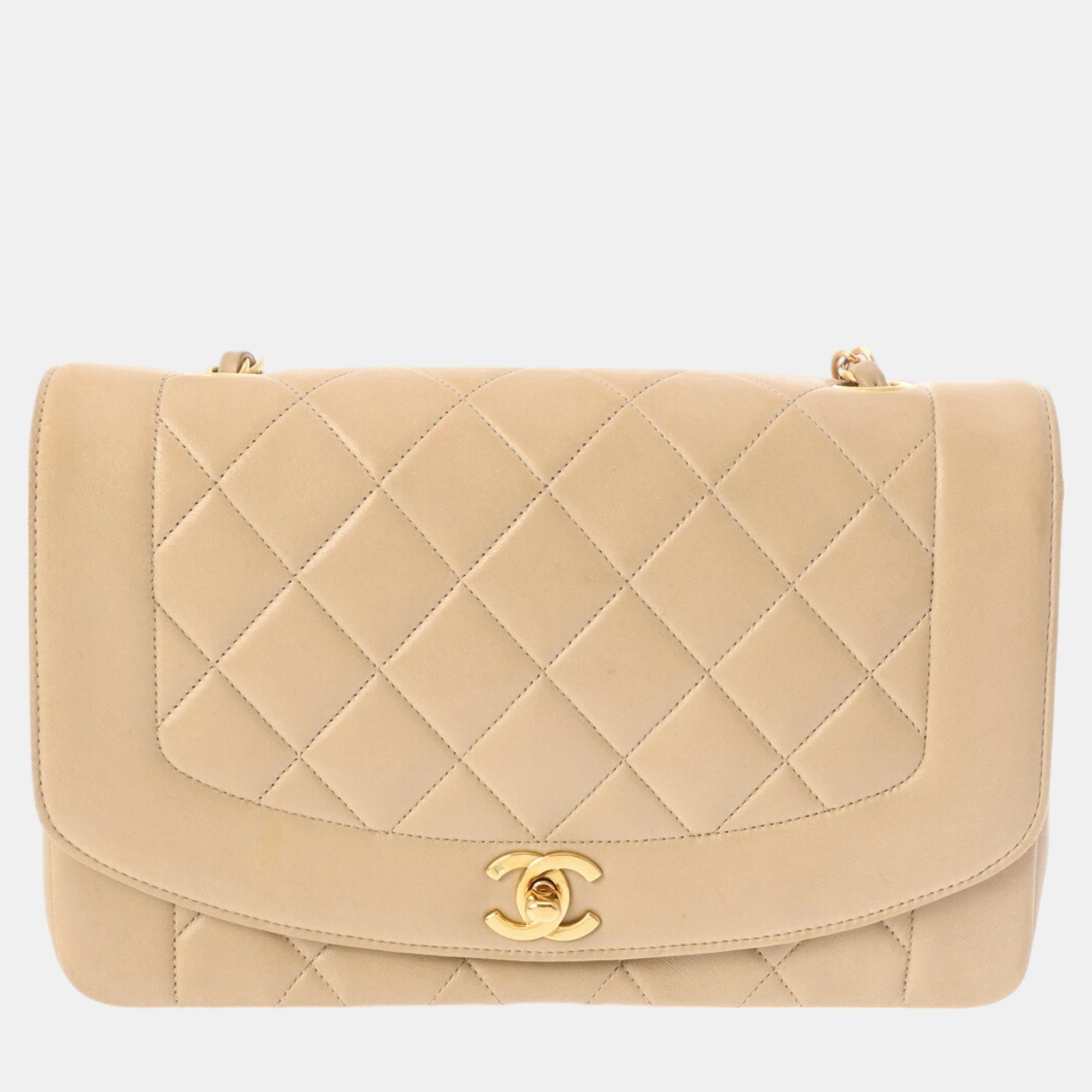 

Chanel Beige Lambskin Matelasse Diana  Chain Shoulder Bag