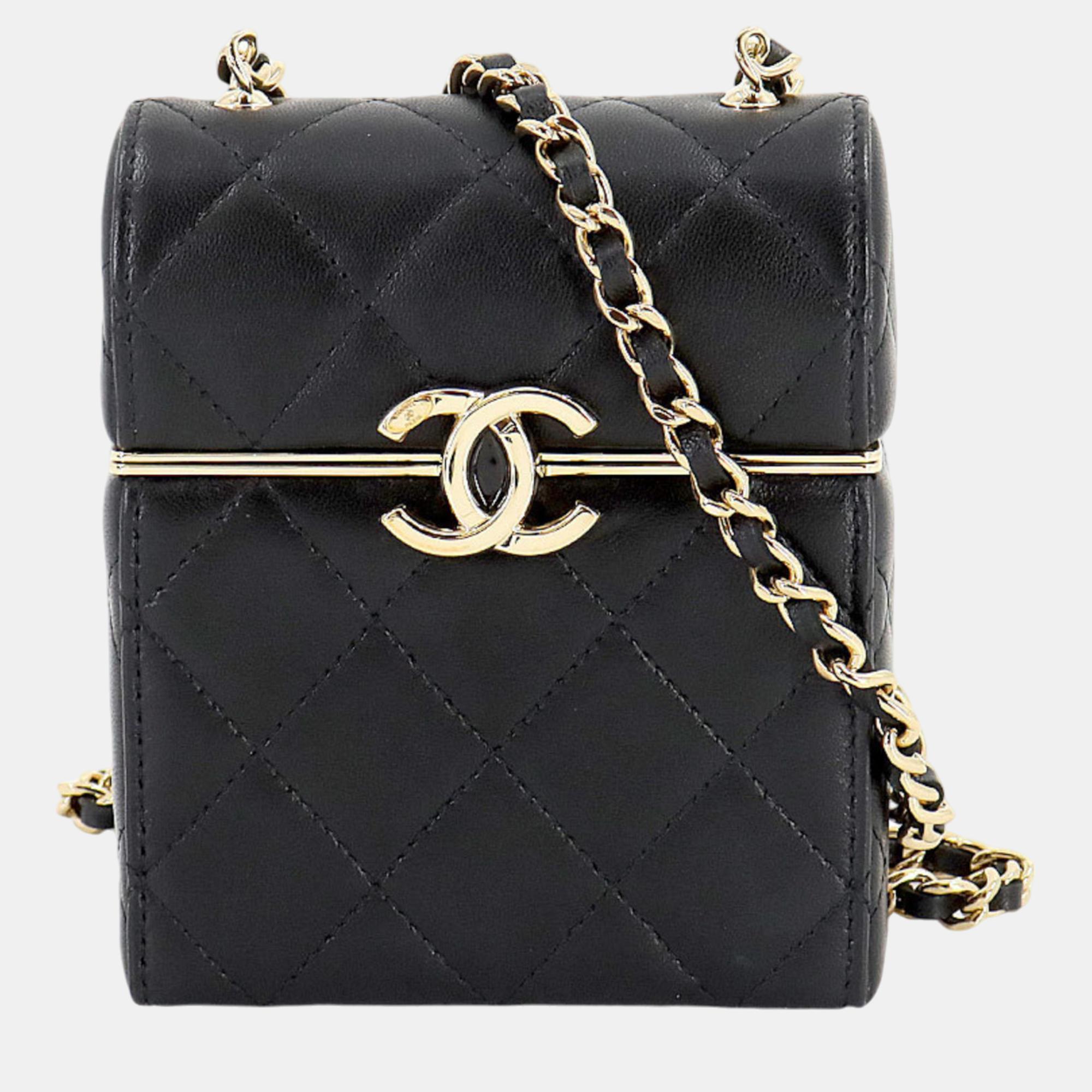 

Chanel Black Leather Matelasse Box Chain Shoulder Bag