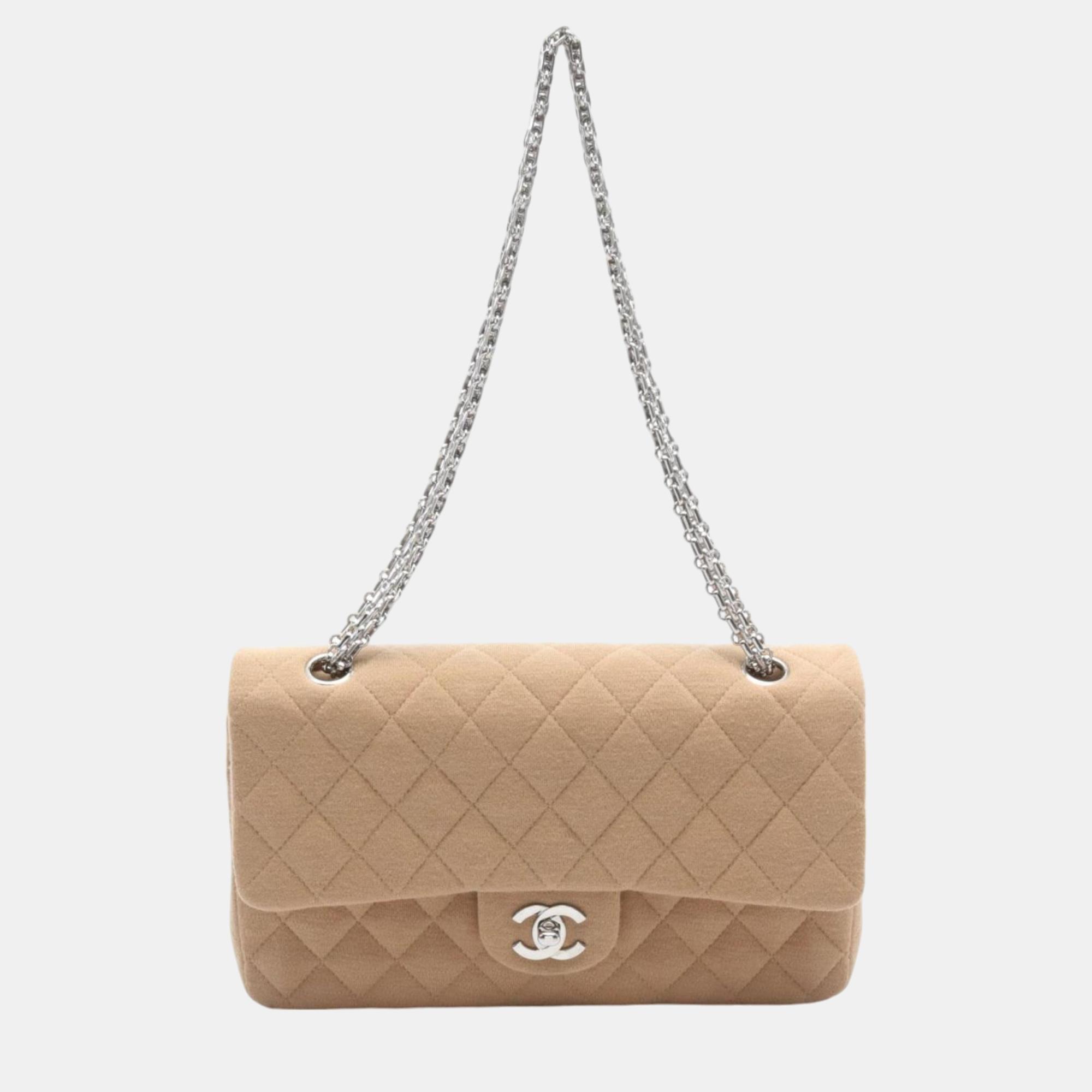 

Chanel Beige Cotton Jersey 2.55 Matelasse Coco Mark Double Flap Shoulder Bag