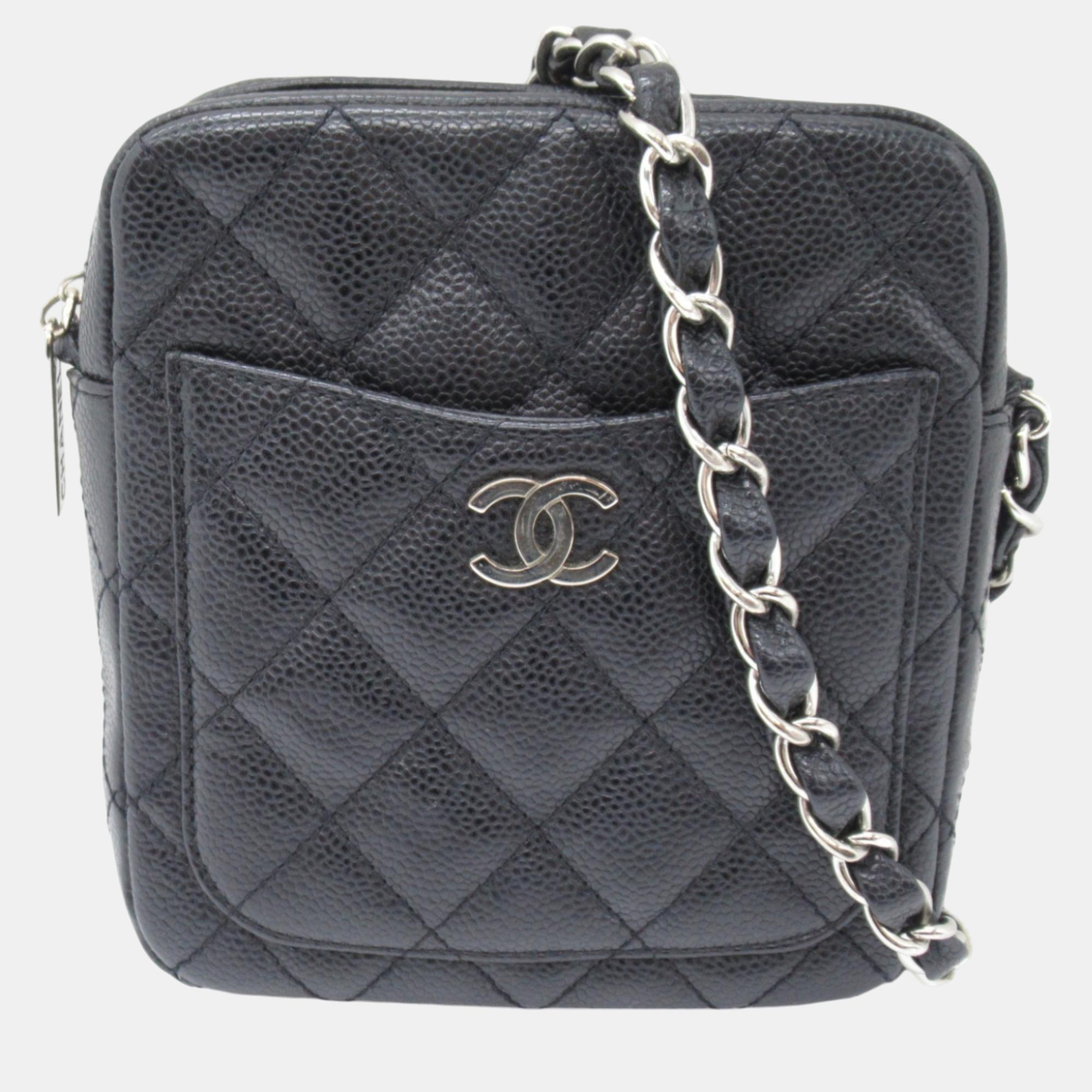

Chanel Black Caviar Skin (Grained Calf) Matelasse Chain Shoulder Bag