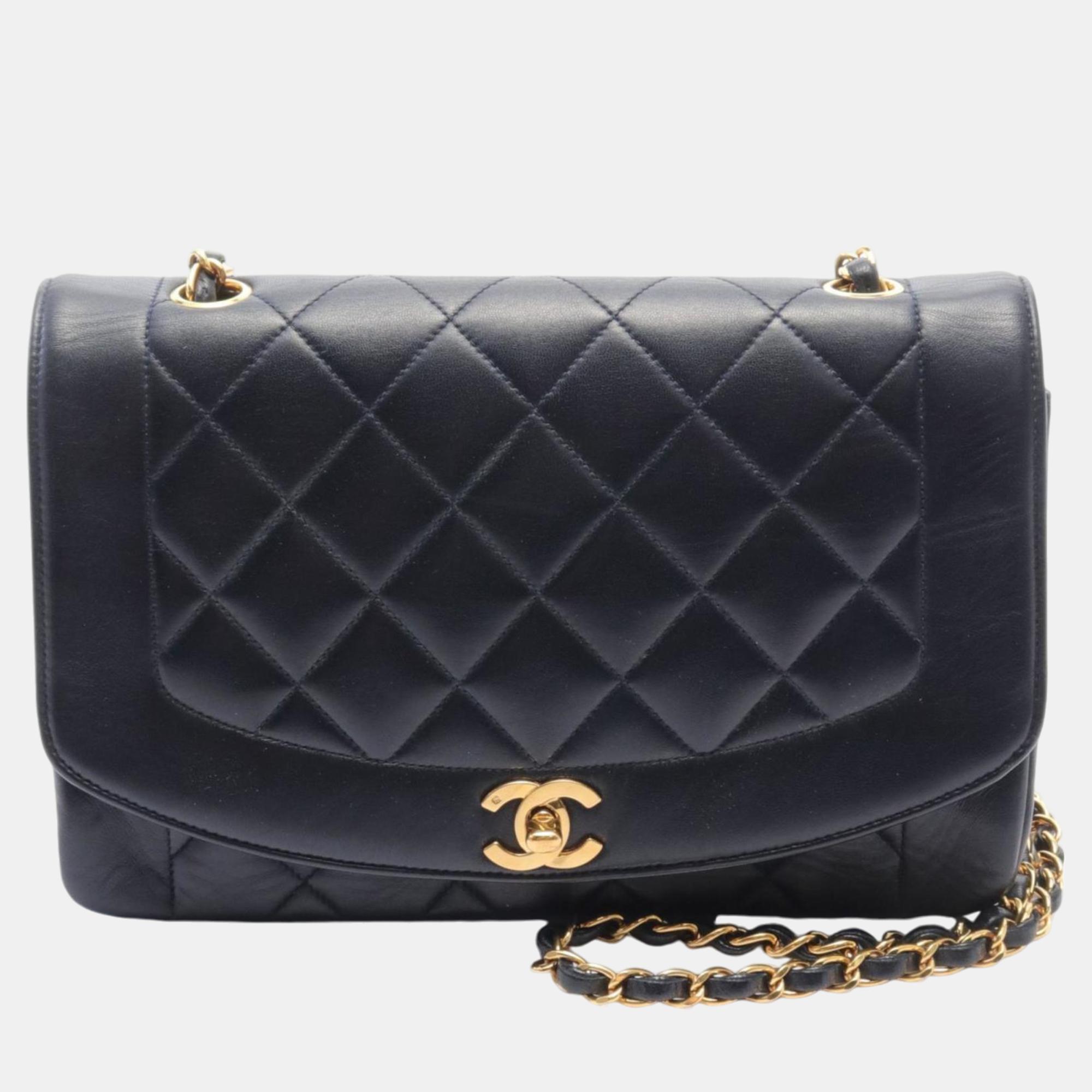 

Chanel Black Lambskin Matelasse Diana Flap Shoulder Bag