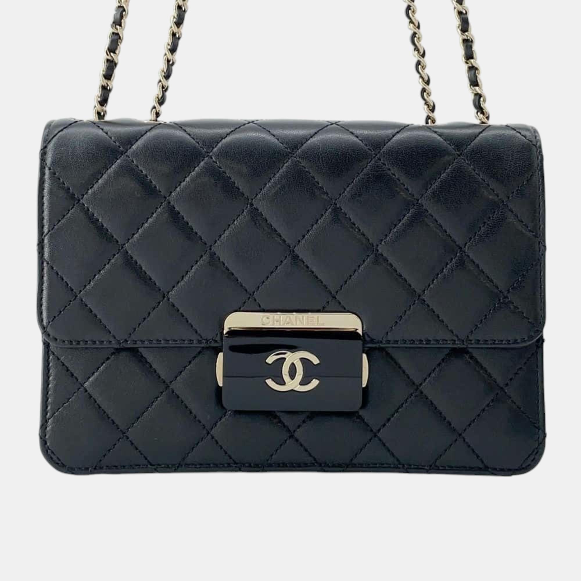 Pre-owned Chanel Black Leather Beauty Lock Flap Coco Mark Chain Shoulder Bag