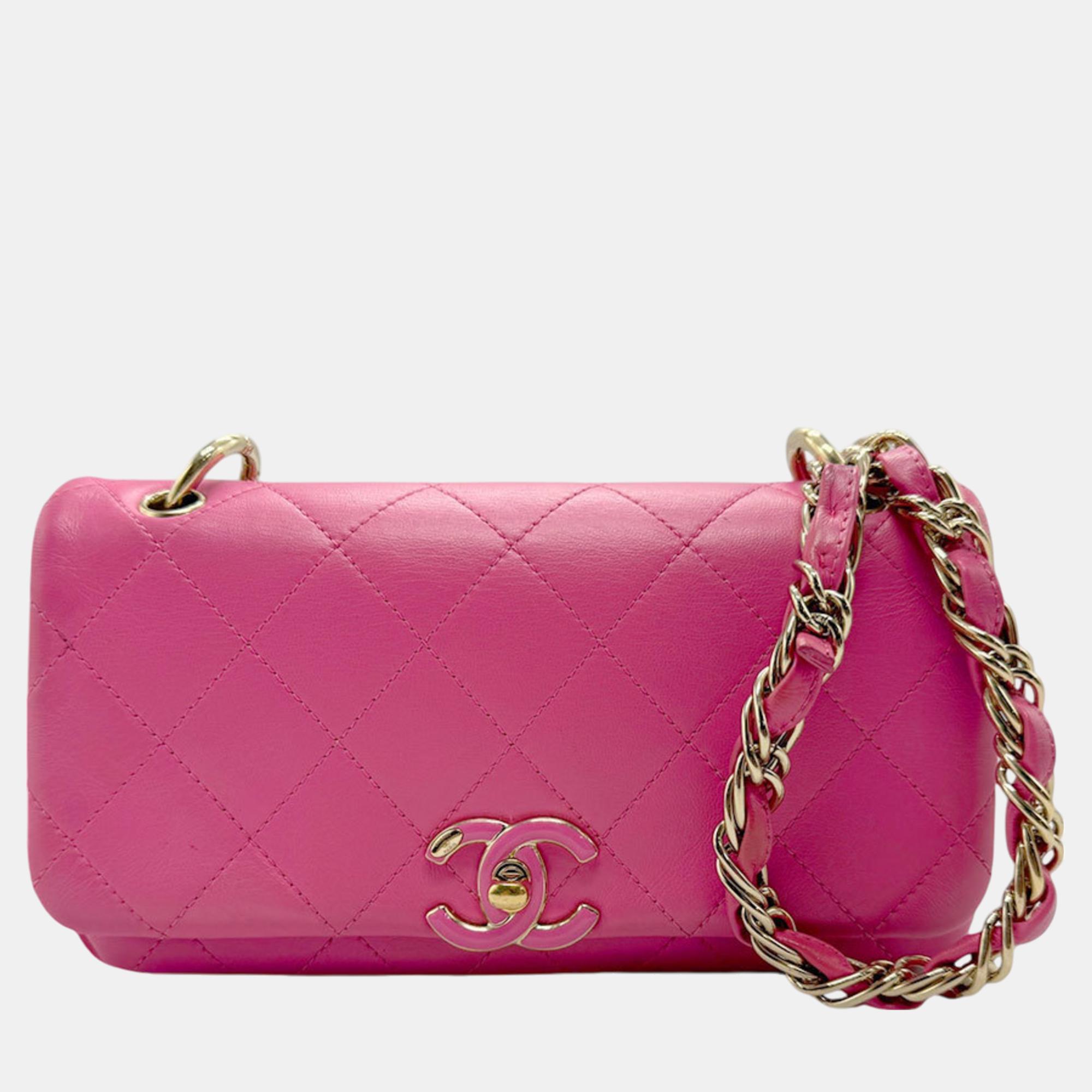 

Chanel Pink Gold Leather Shoulder Bag Matelasse