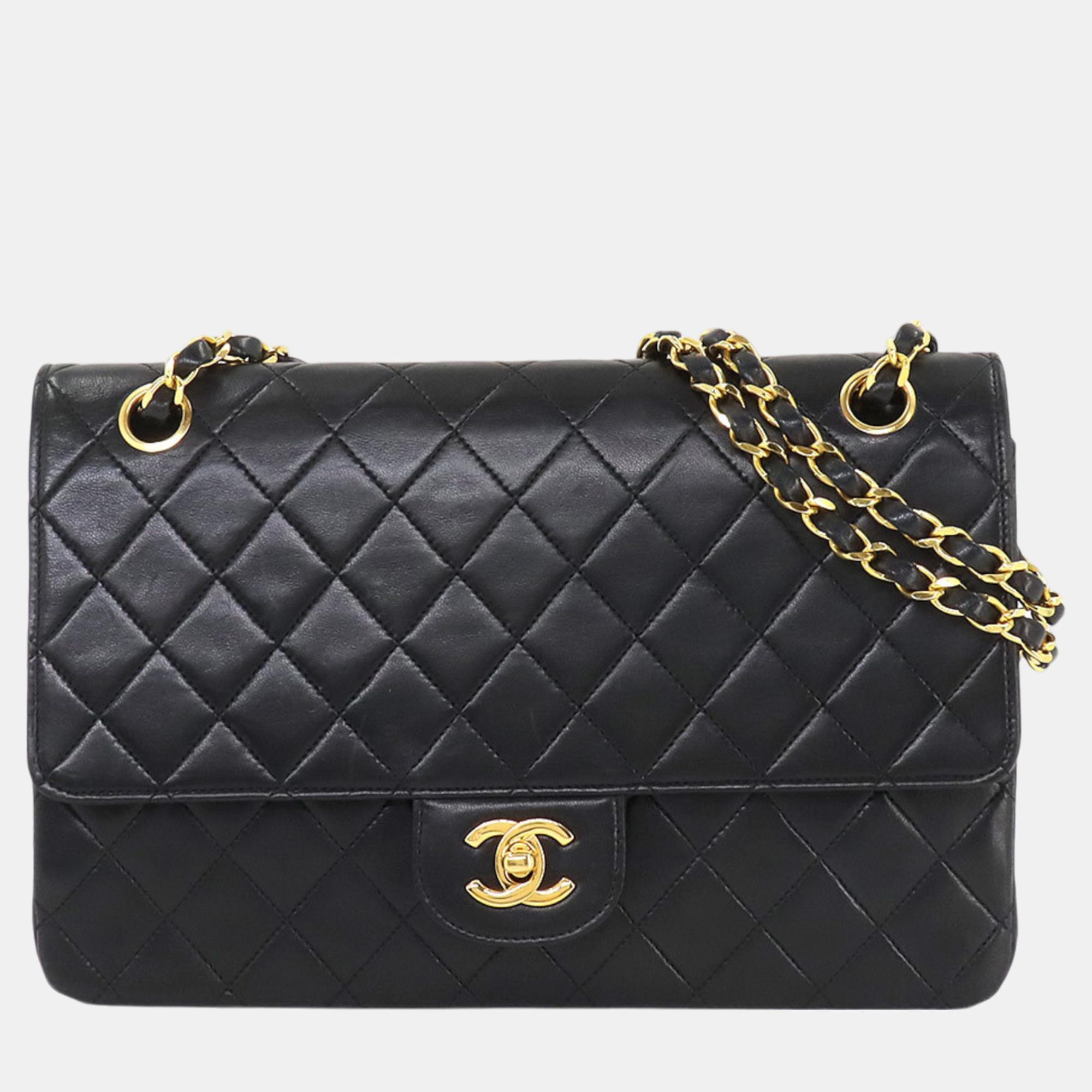 

Chanel Black Gold Leather Coco Mark Turn Lock Matelasse Chain Shoulder Bag