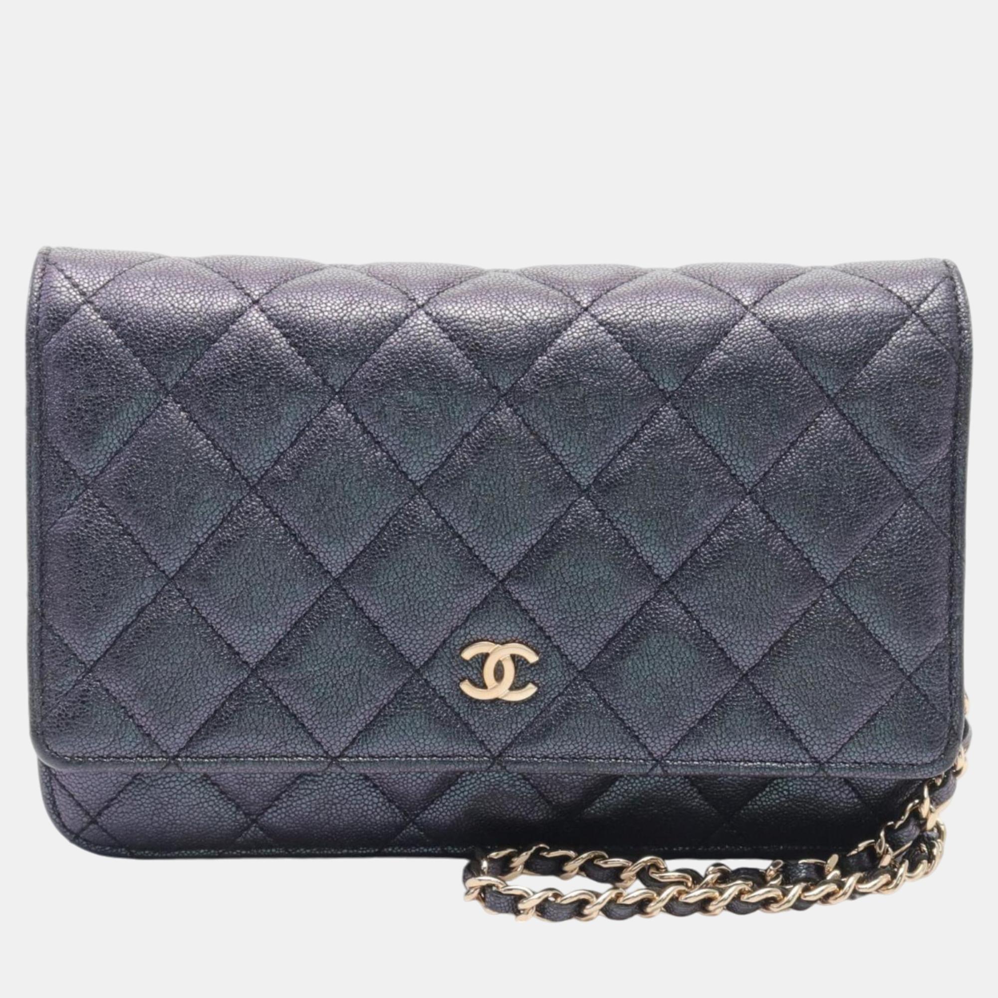 

Chanel Pink Blue Caviar Skin Matelasse Shoulder Bag, Black