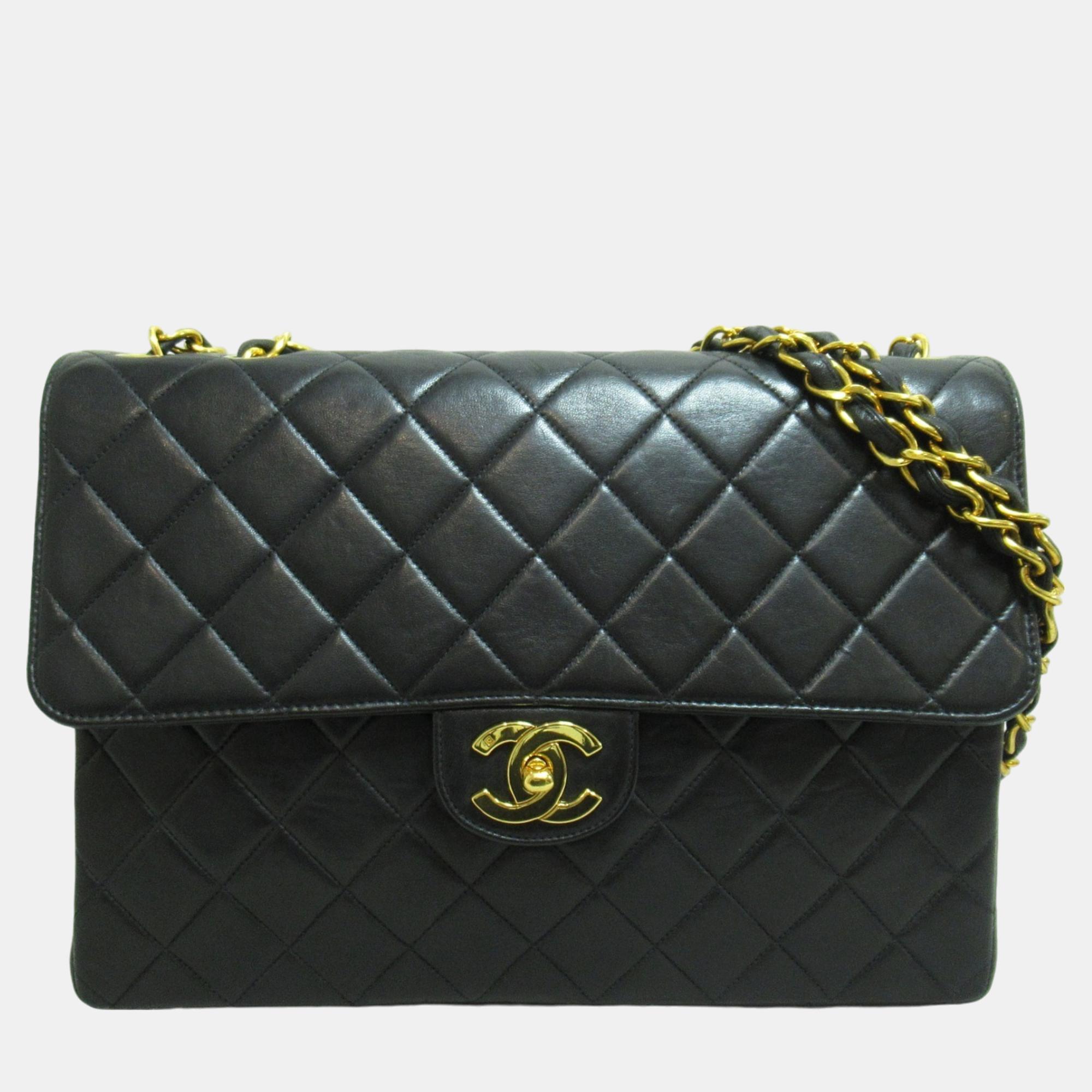 

Chanel Black Lambskin (Sheepskin) Deca Matelasse Chain Shoulder Bag