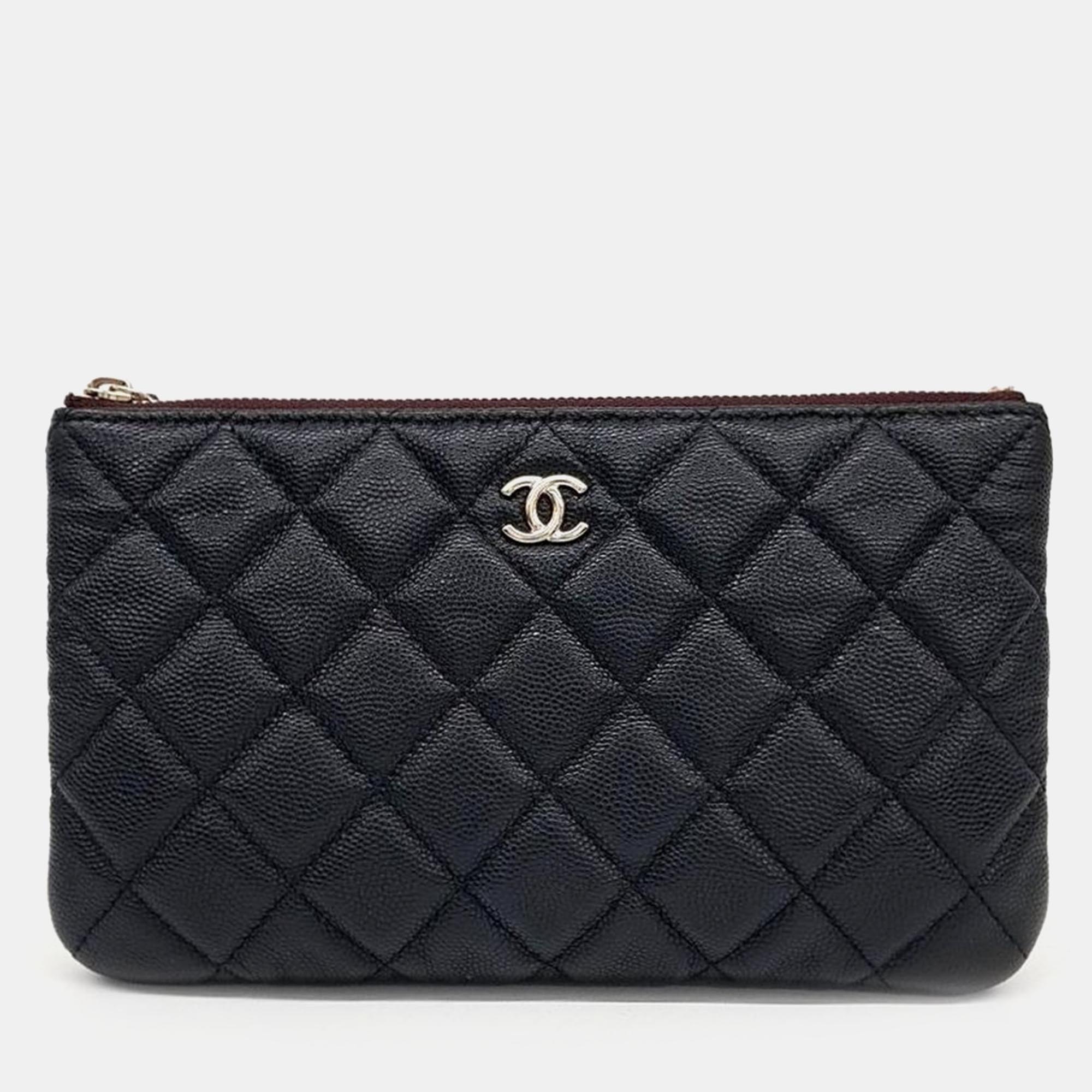 Pre-owned Chanel Caviar Pouch In Black