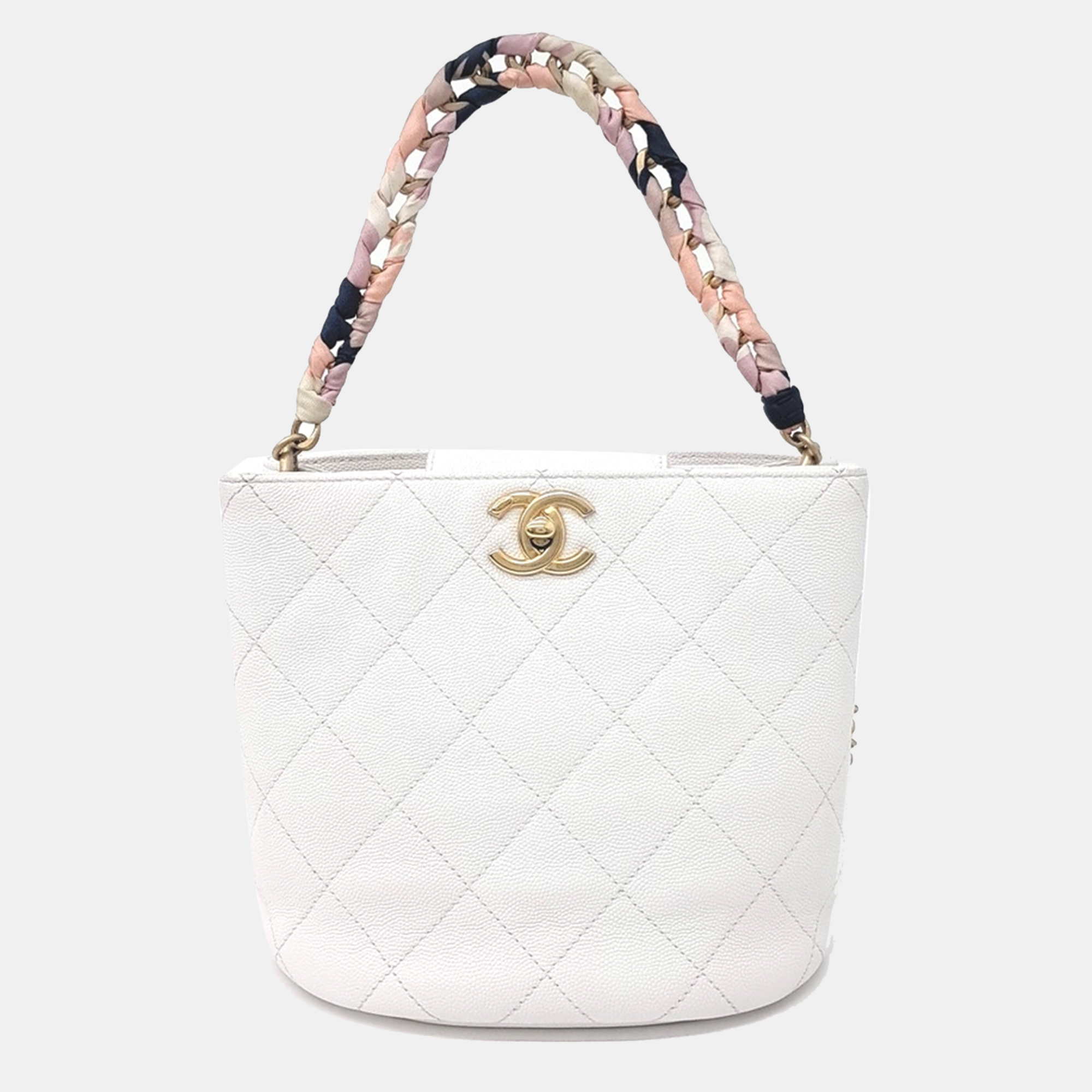 Pre-owned Chanel Caviar Chain Shoulder Bag In White