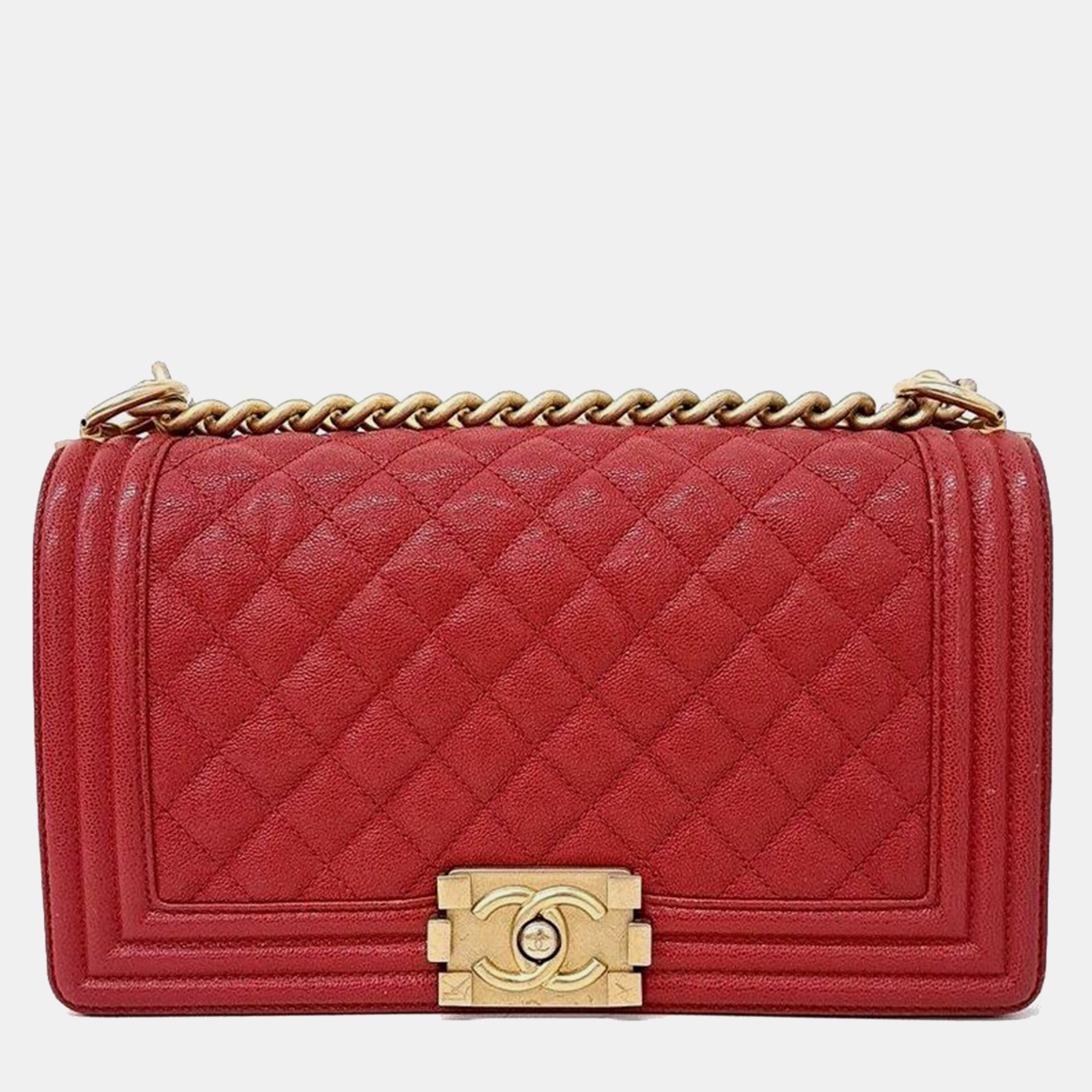 Pre-owned Chanel Caviar Medium Boy Bag In Red