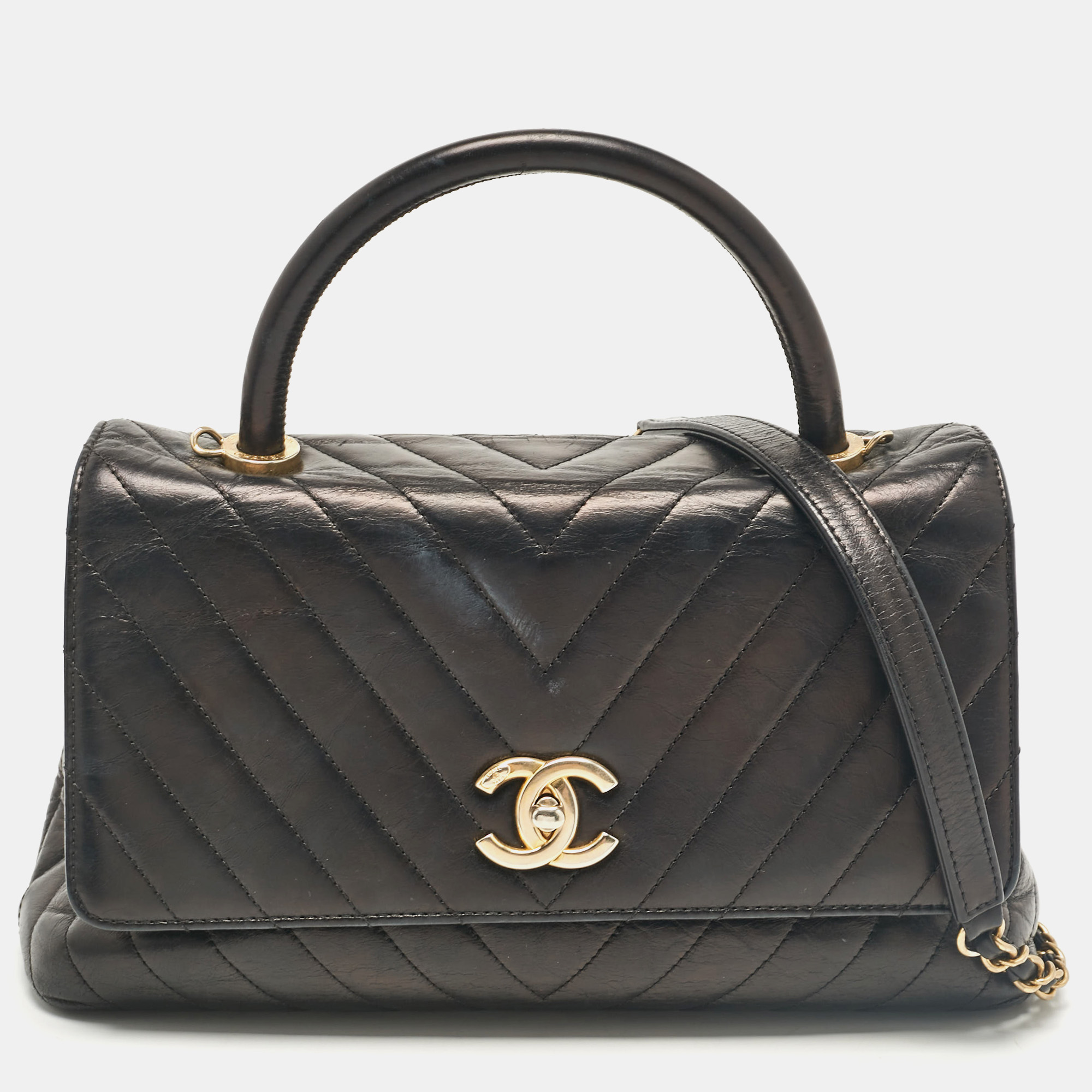 

Chanel Black Chevron Leather Leather  Coco Top Handle Bag