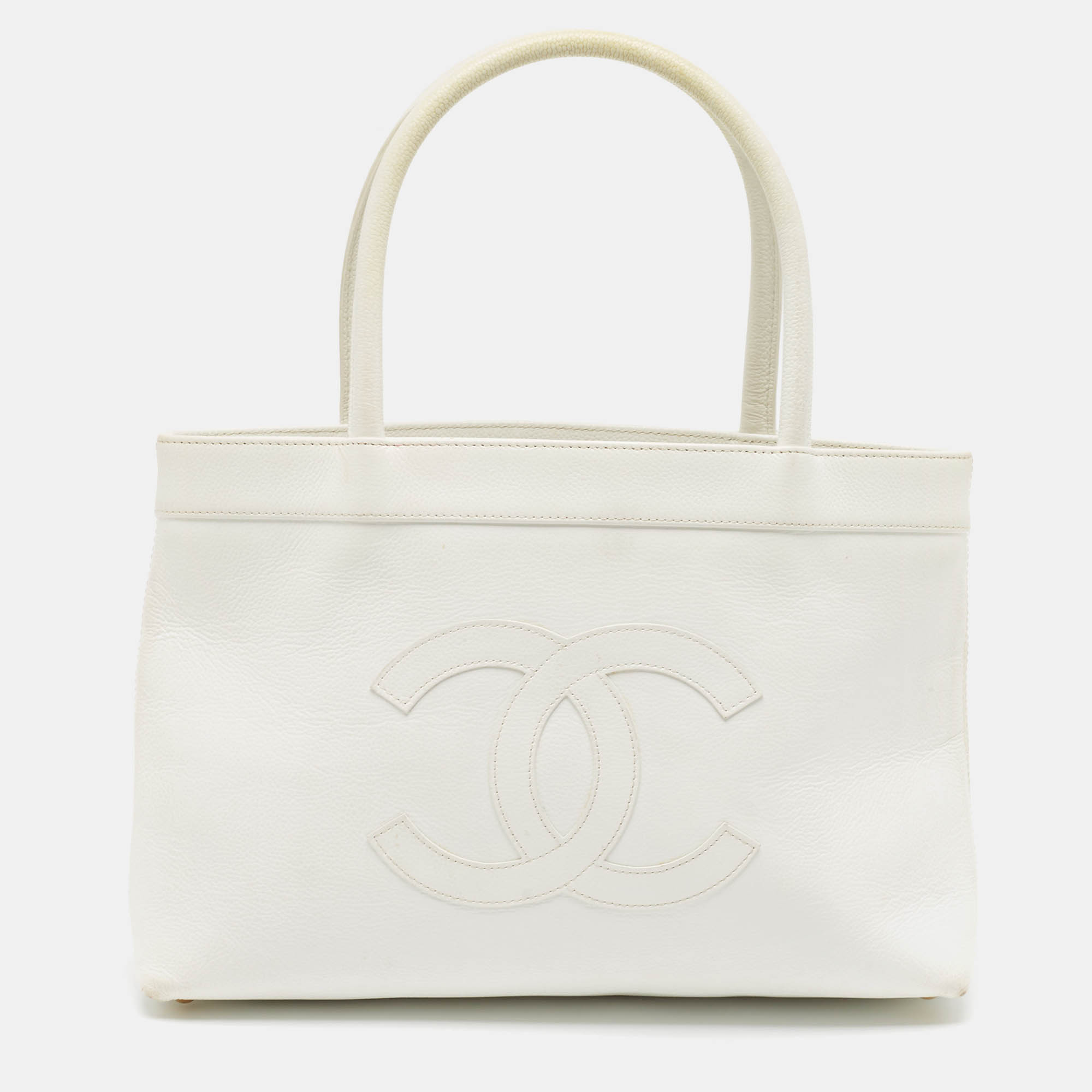 

Chanel White Caviar Leather CC Tote