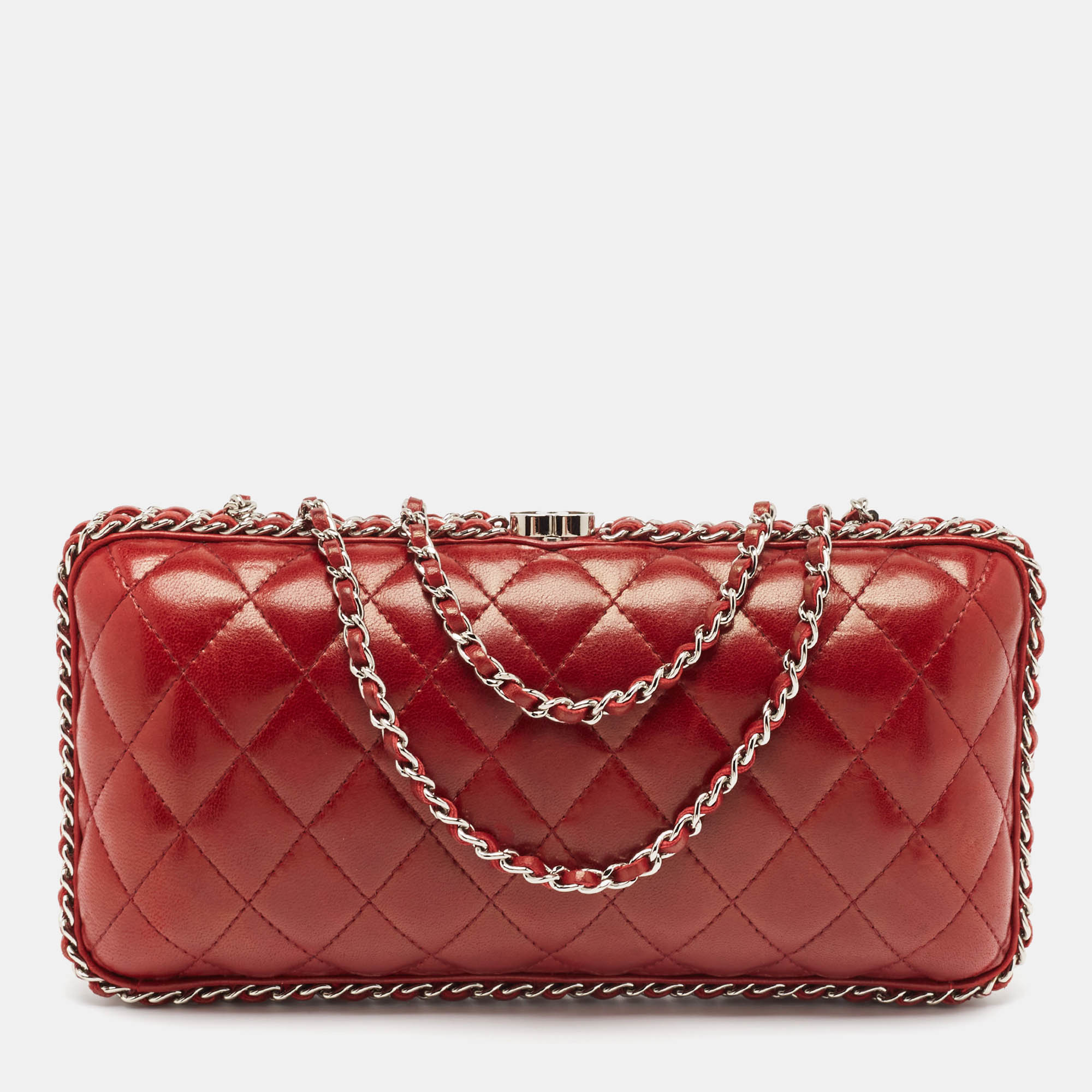 

Chanel Red Quilted Leather Chain Around Clutch Bag