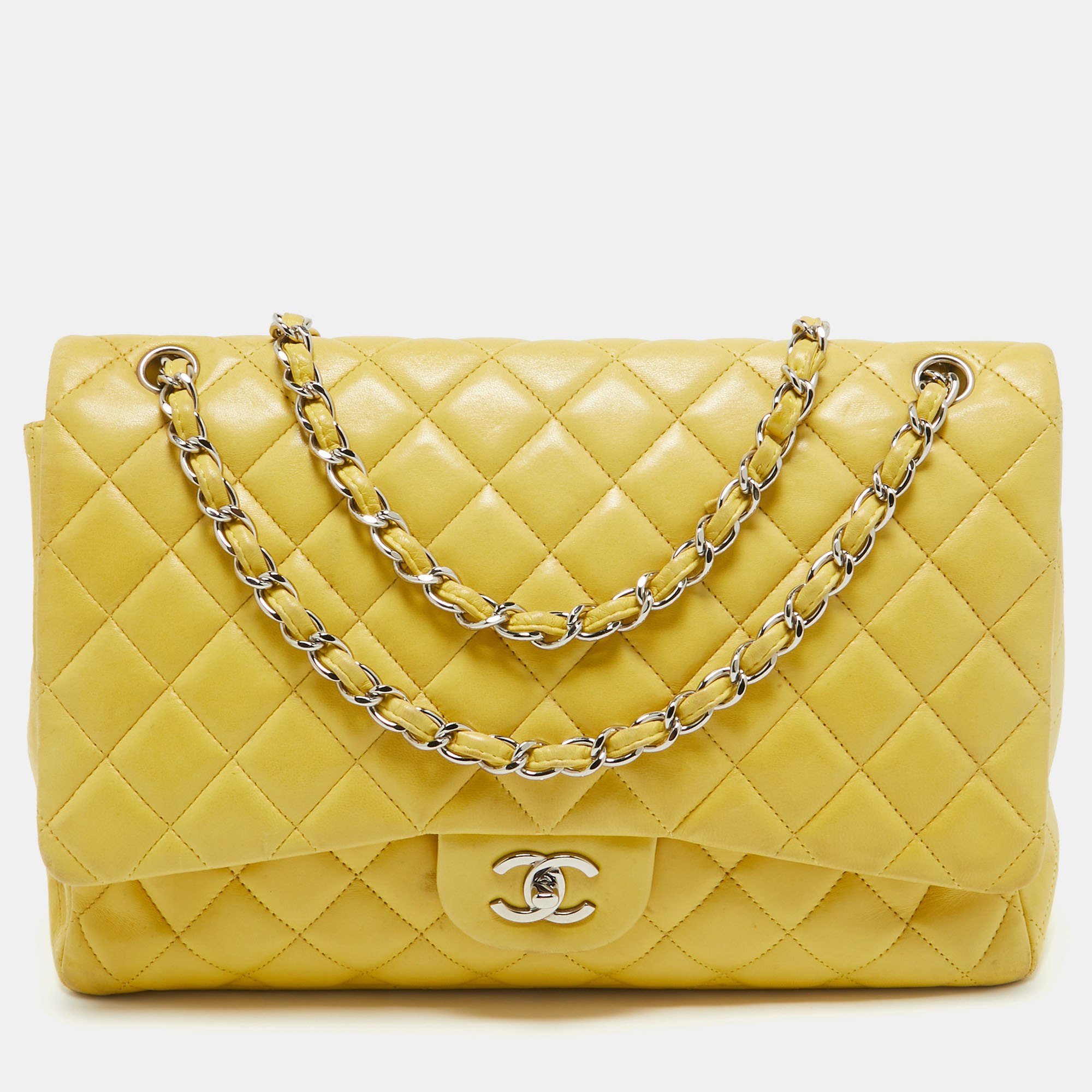 

Chanel Yellow Quilted Leather Maxi Classic Single Flap Bag