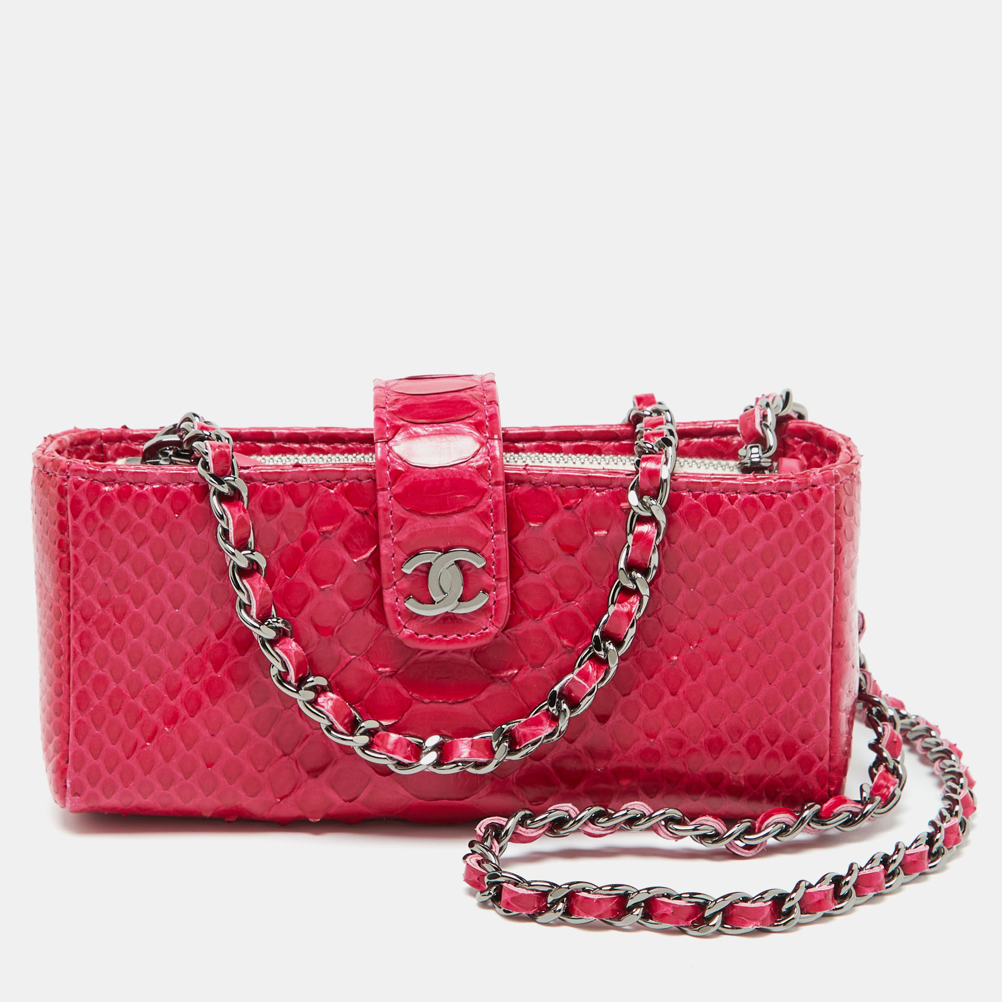 

Chanel Pink Python Phone Holder Chain Clutch