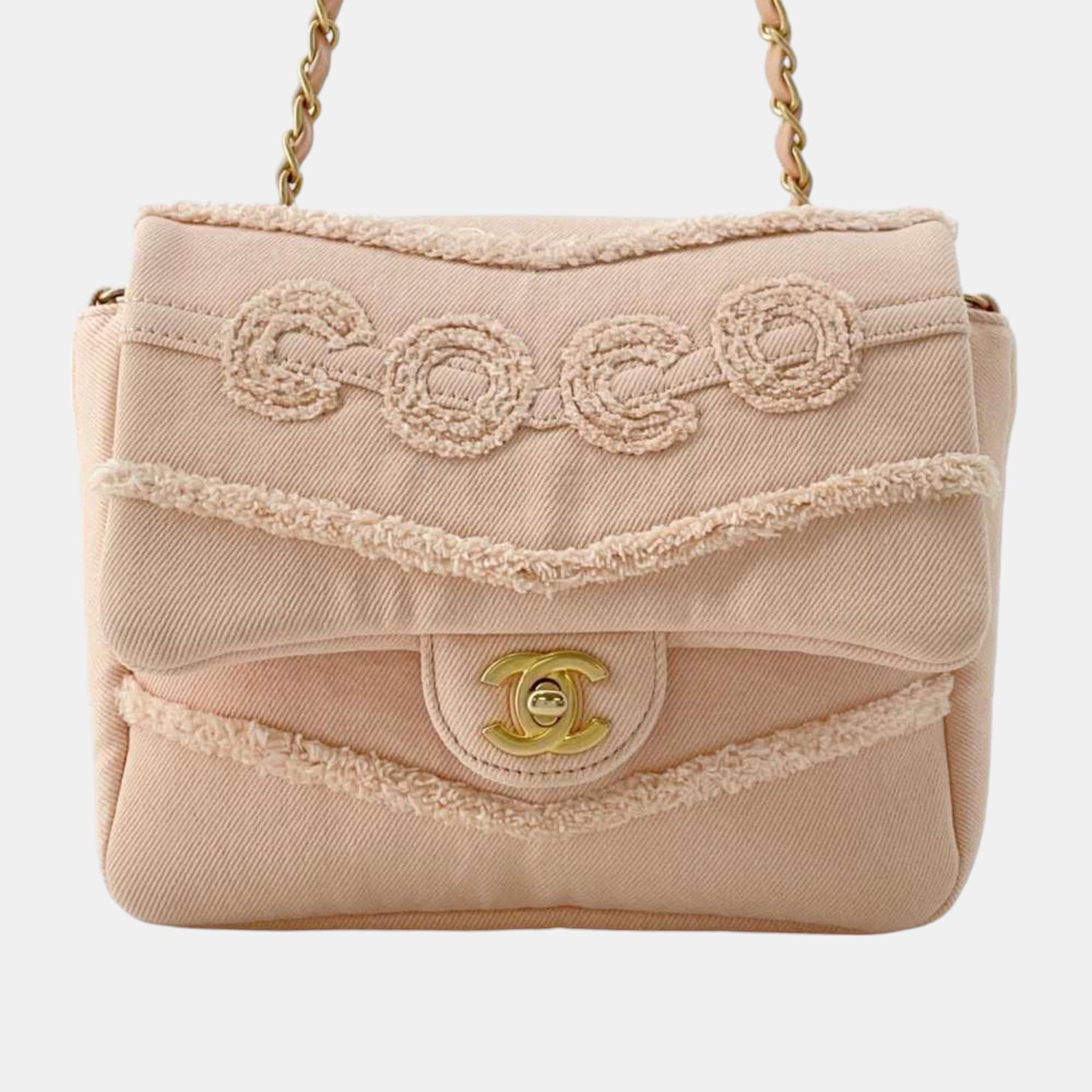 

Chanel Denim Coco Mark Flap Chain Shoulder Bag, Pink