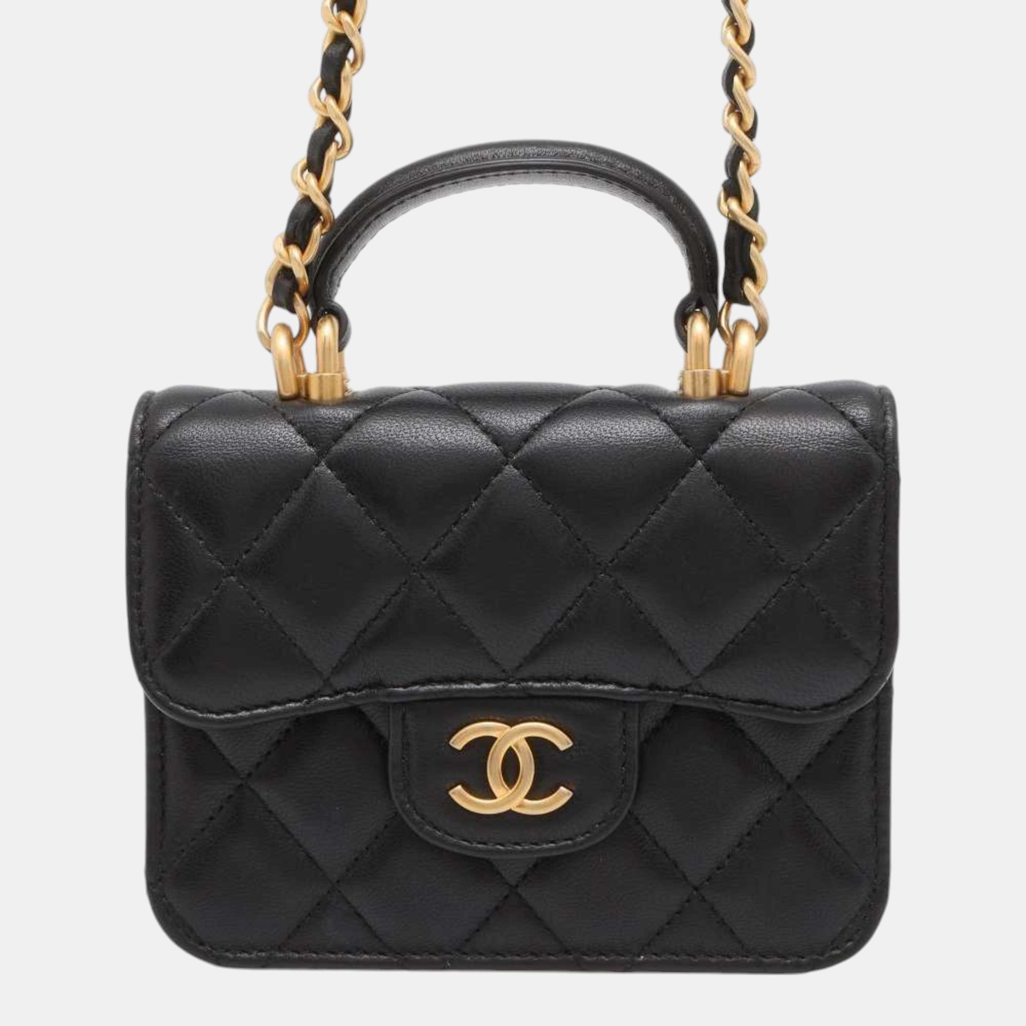 

Chanel Black Lambskin Matelasse Coco Mark Flap Chain Wallet