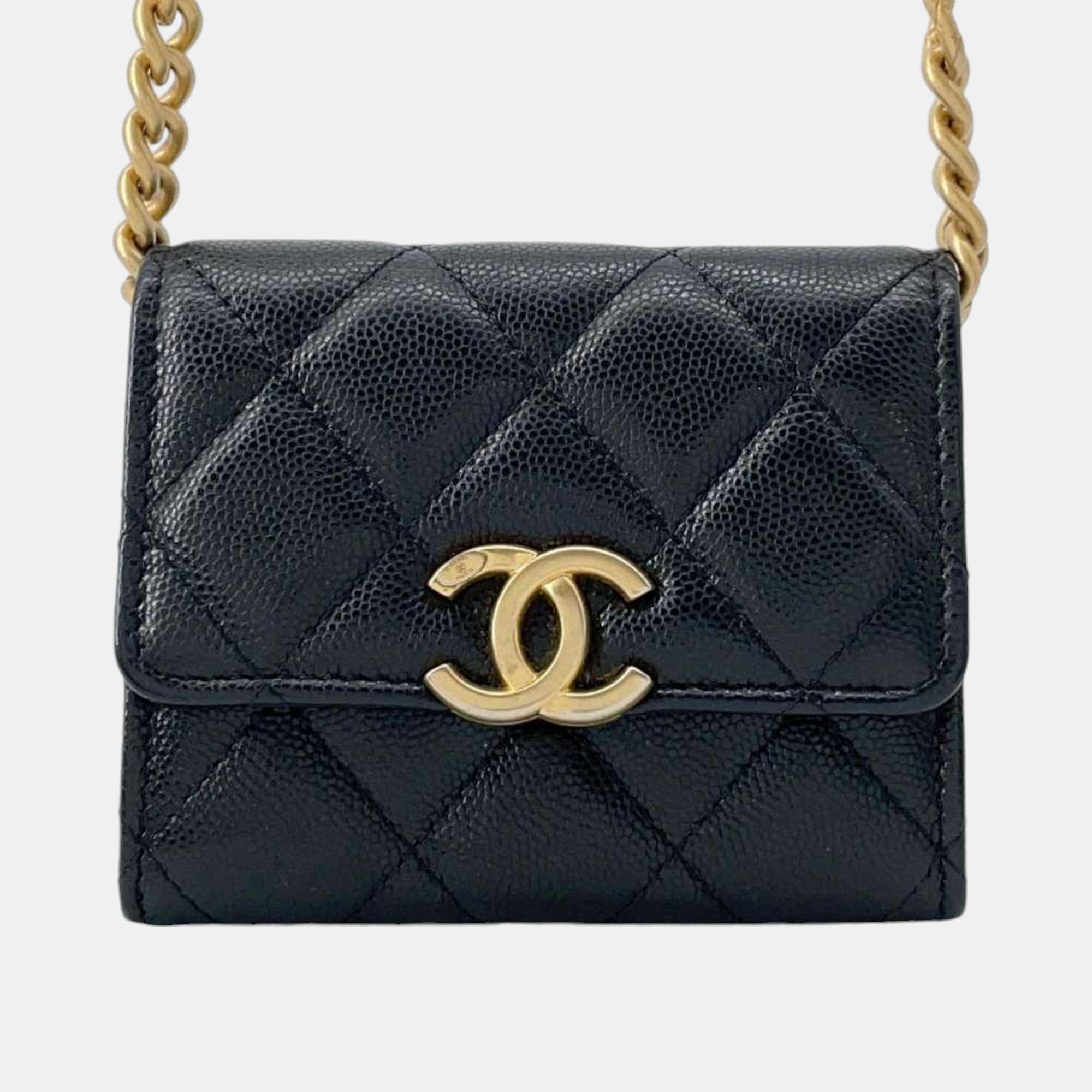 

Chanel Black Caviar Skin Matelasse Coco Mark Chain Wallet Wallet