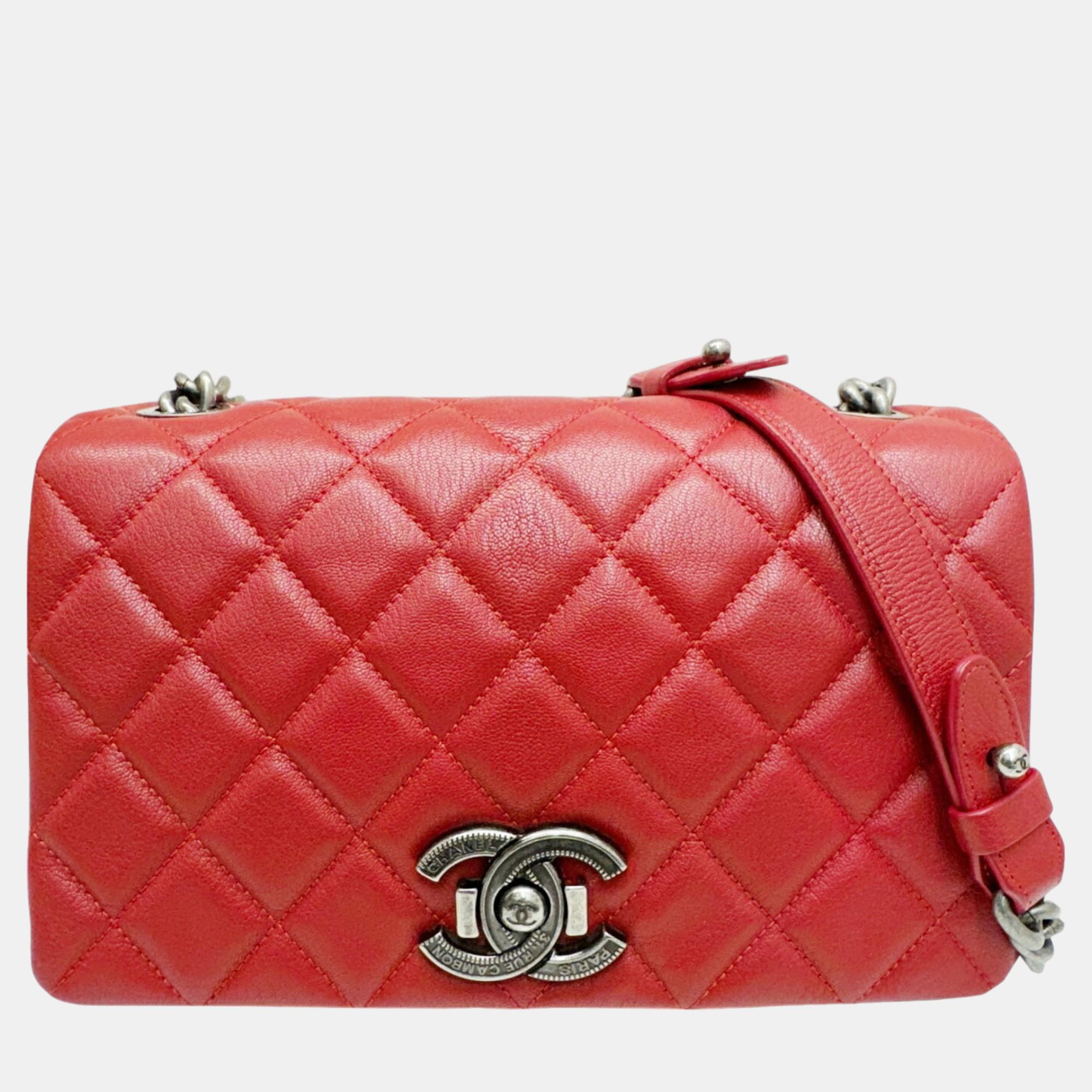 

Chanel Red Caviar Skin Matelasse Full Flap Chain Shoulder Bag