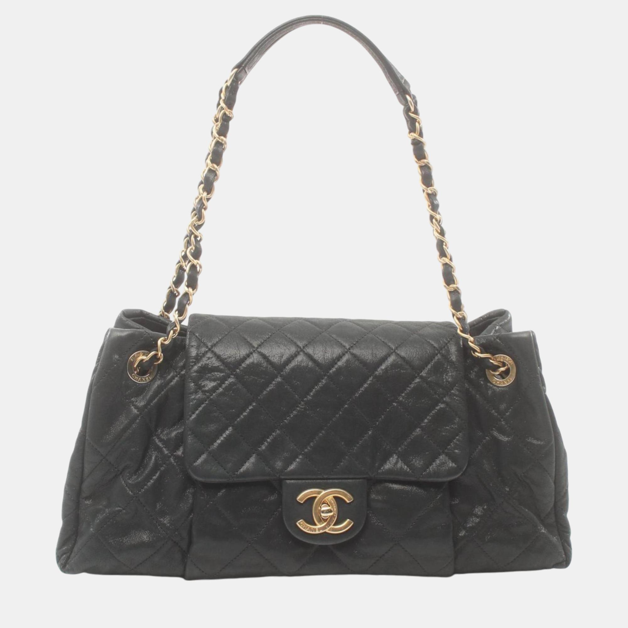 Pre-owned Chanel Black Leather Matelasse Shoulder Bag