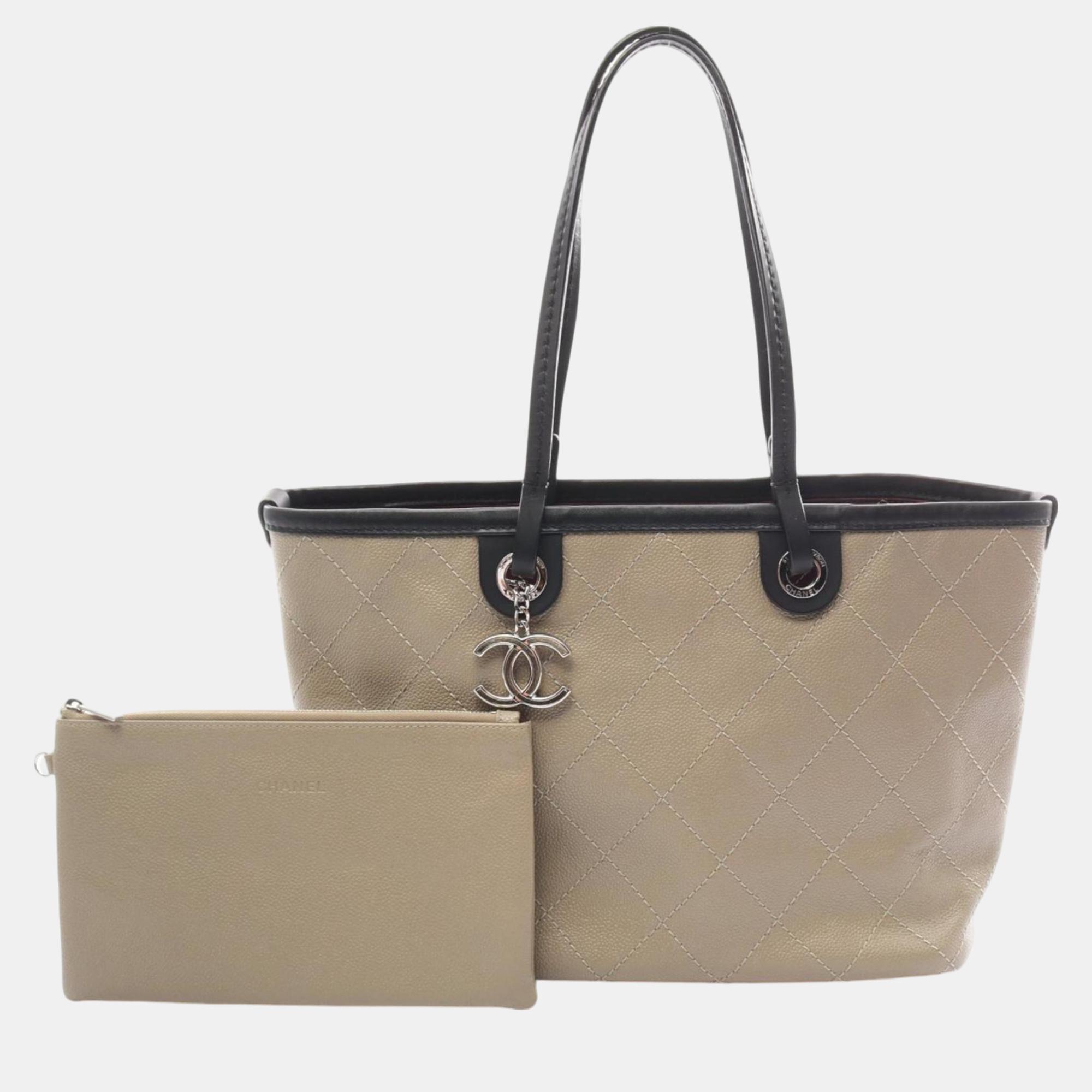 

Chanel Beige Caviar Skin On the Road Tote Bag