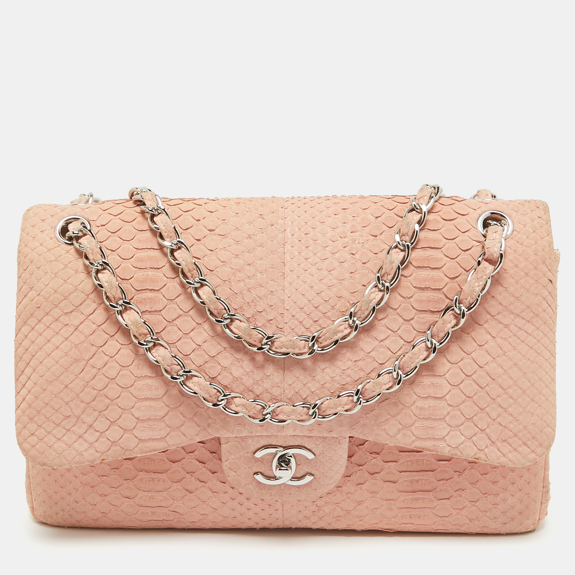 

Chanel Light Pink Python Jumbo Classic Double Flap Bag