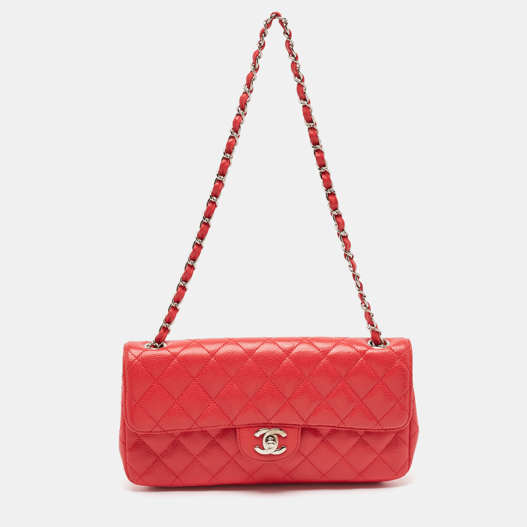 

Chanel Red Quilted Caviar Leather East/West Classic Flap Bag