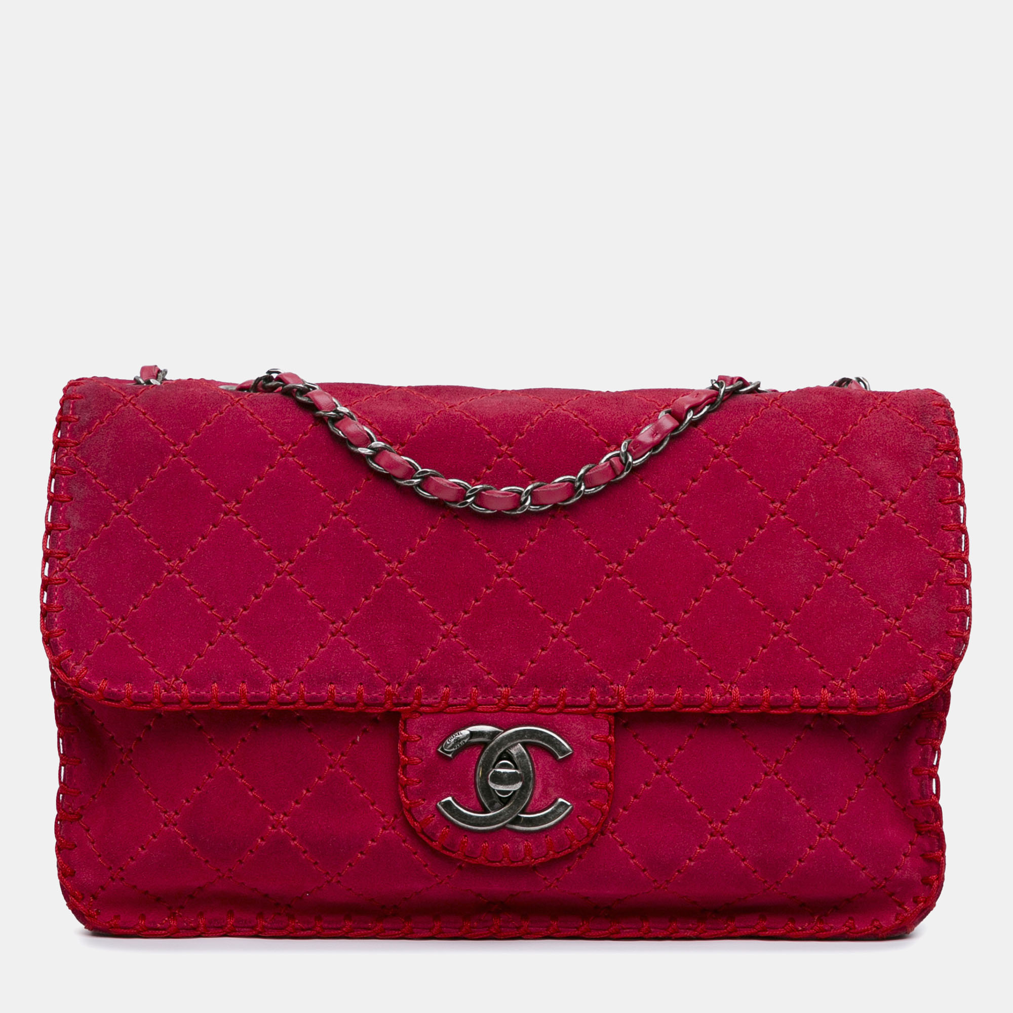 

Chanel Suede Stitched Single Flap, Red