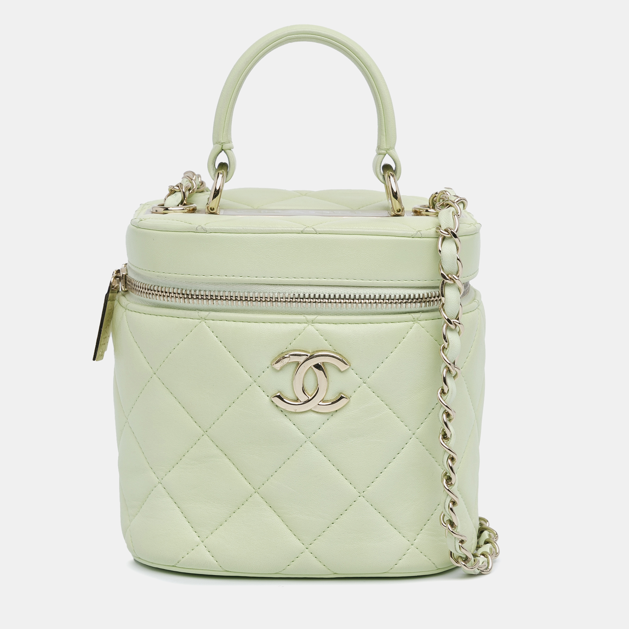 Pre-owned Chanel Lambskin Trendy Cc Vanity Case In Green