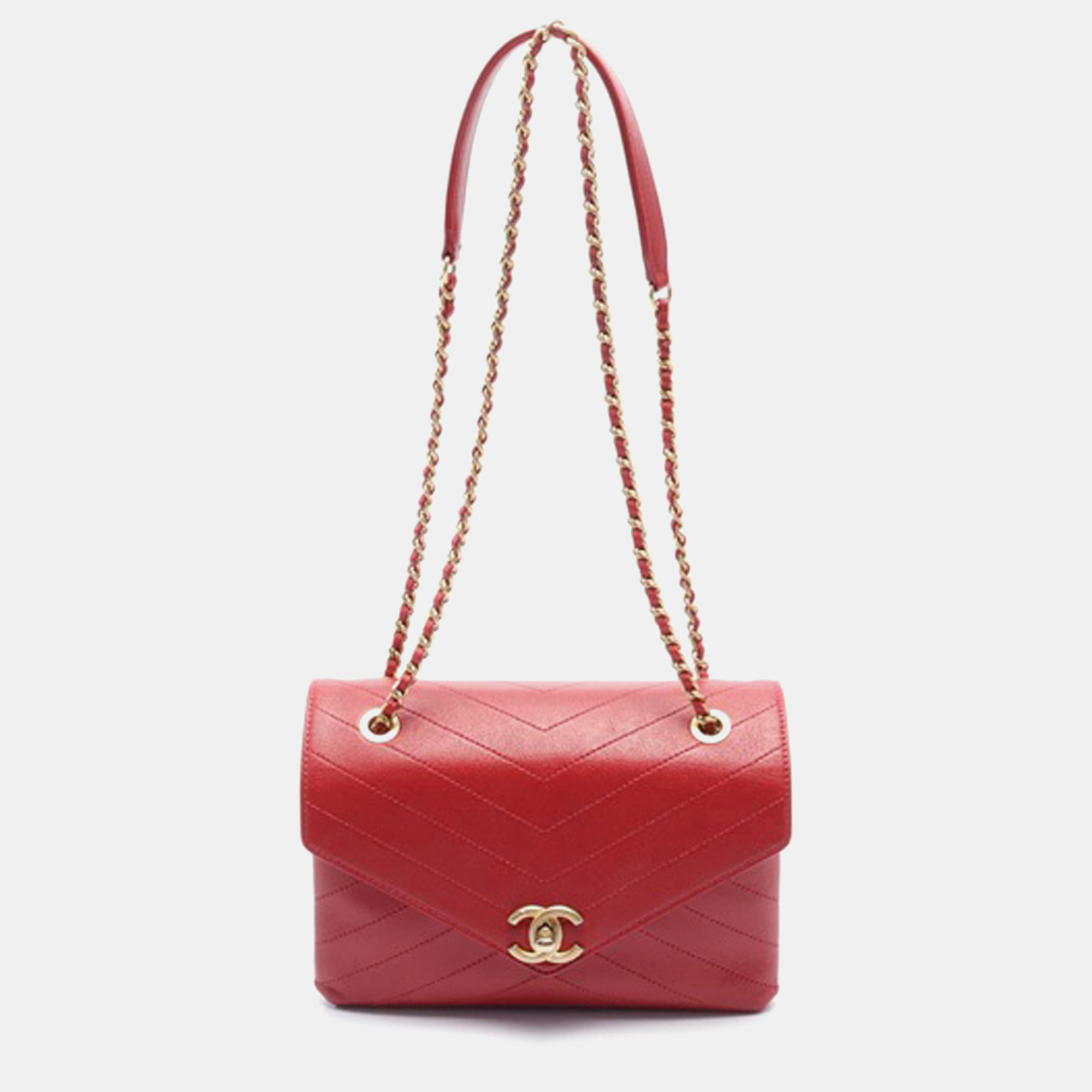 

Chanel Small Lambskin Coco Chevron Envelope Flap, Red