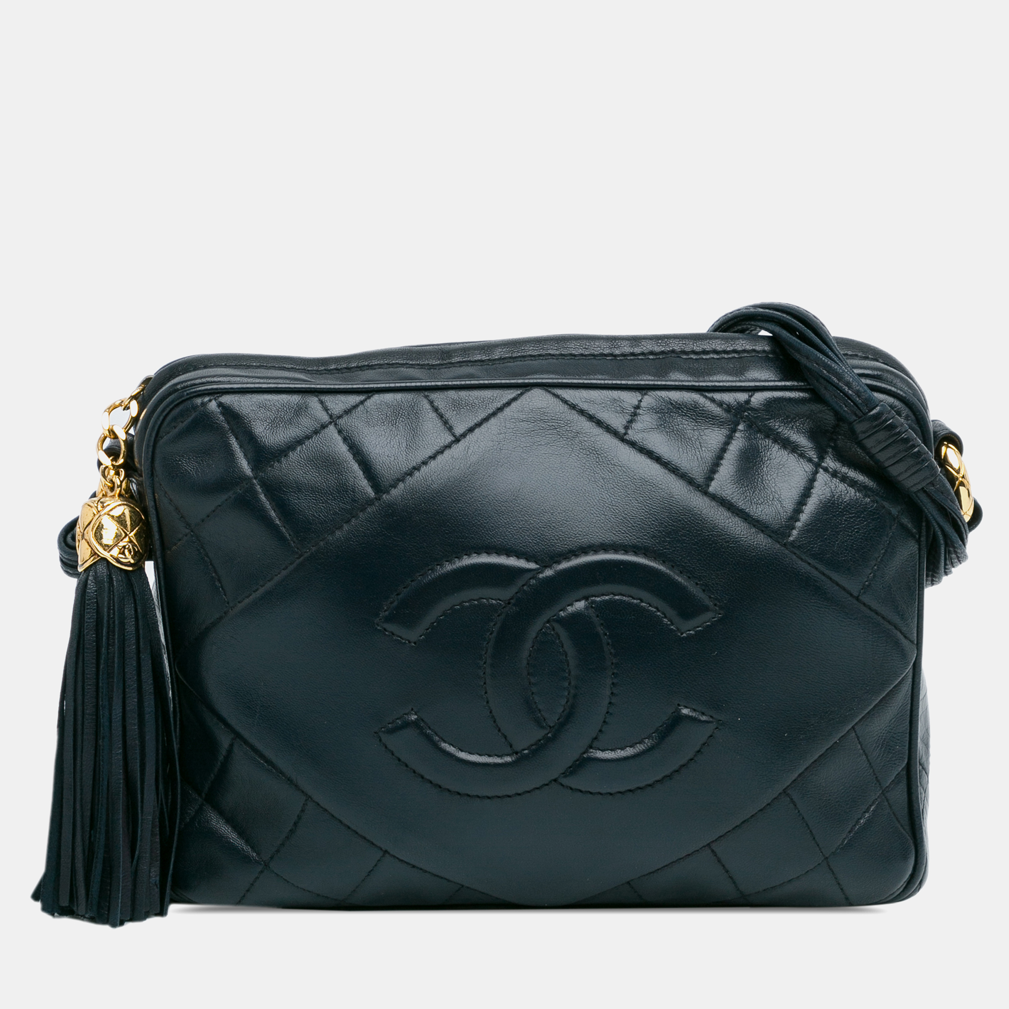 

Chanel CC Quilted Lambskin Tassel Camera Bag, Navy blue