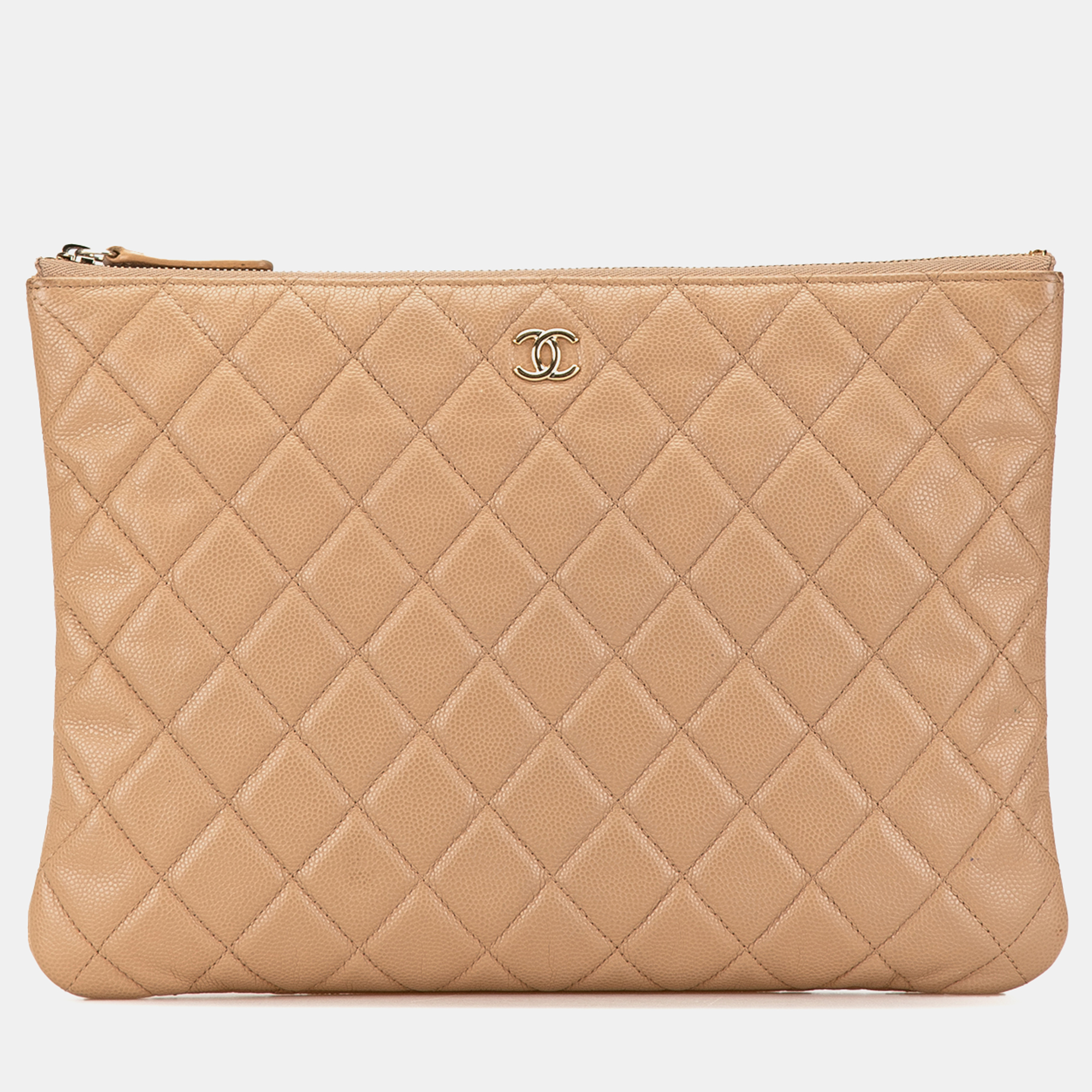 

Chanel Medium Quilted Caviar O Case Clutch, Beige