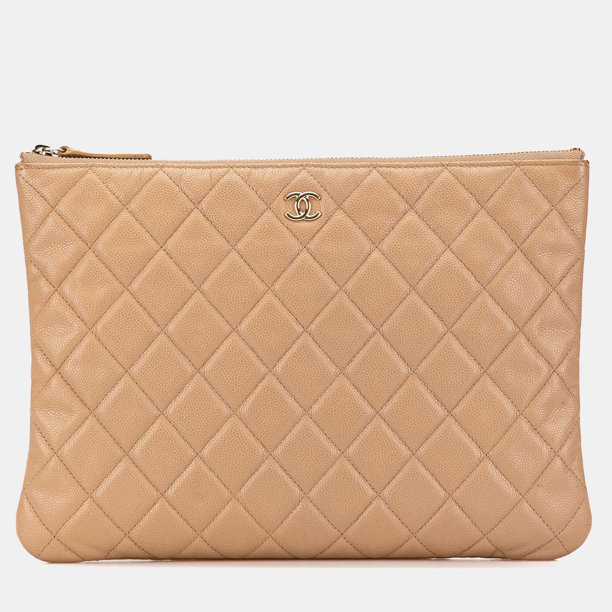 

Chanel Medium Quilted Caviar O Case Clutch, Beige