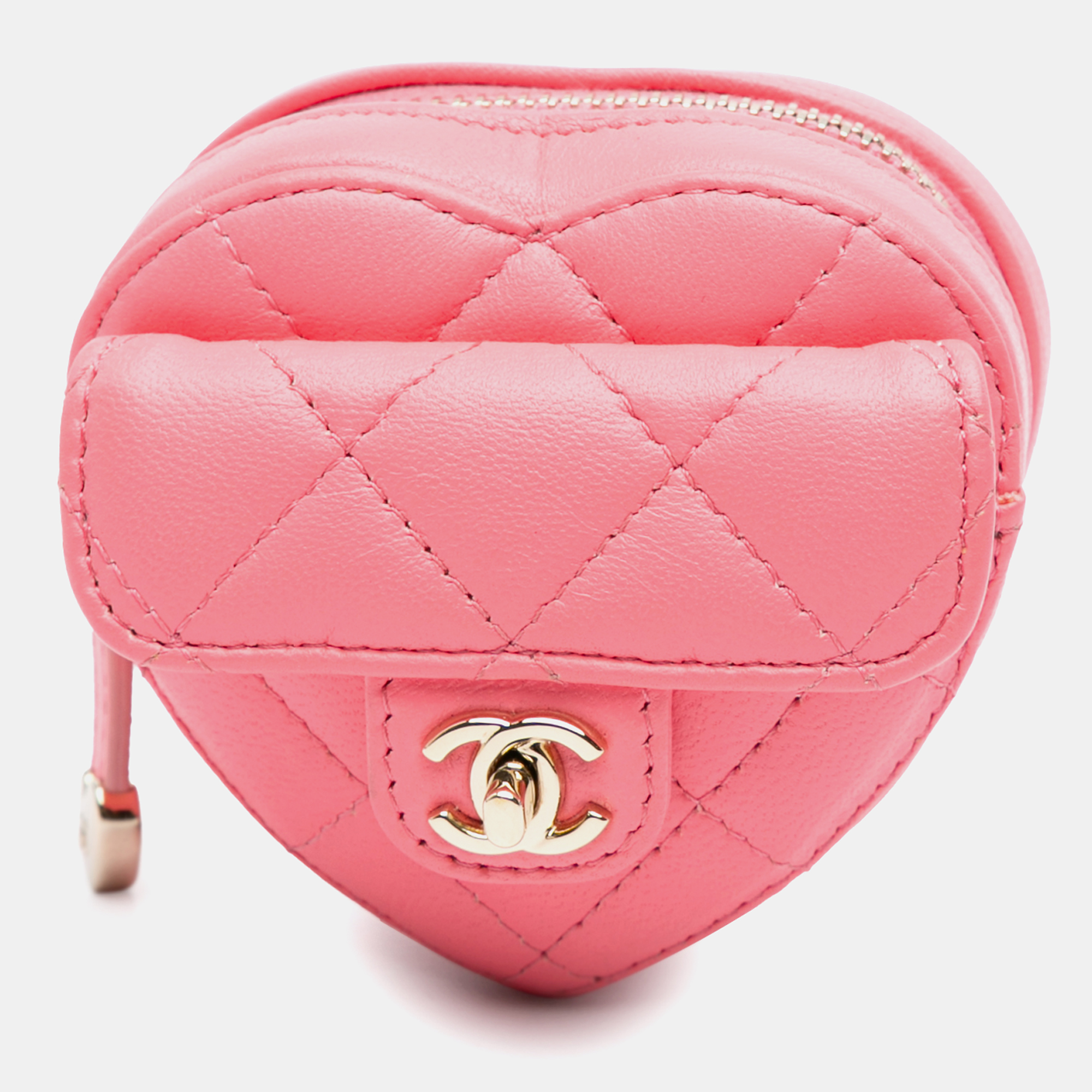 Pre-owned Chanel Lambskin Cc In Love Heart Zipped Arm Coin Purse In Pink