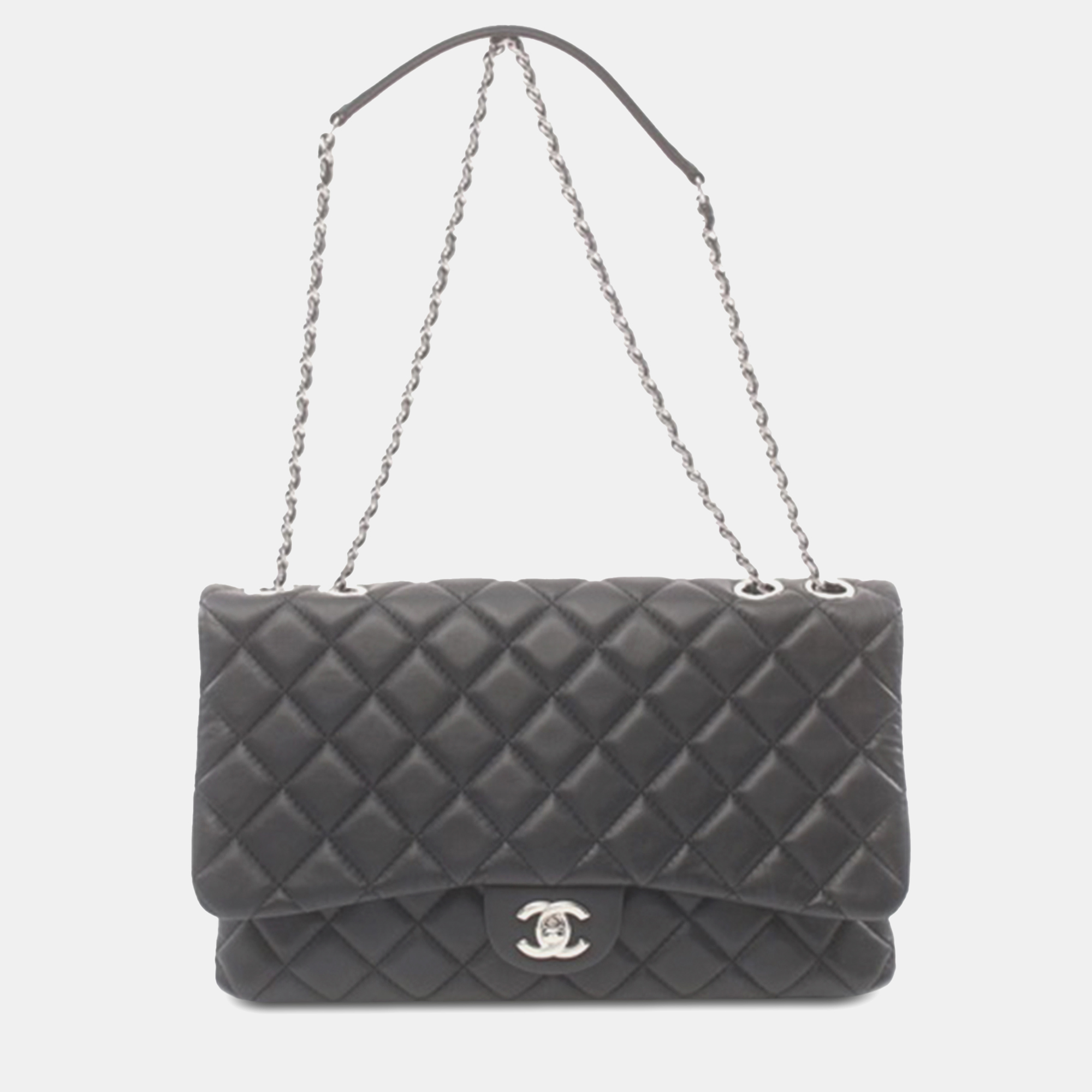 

Chanel CC Quilted Lambskin Single Flap Bag, Black