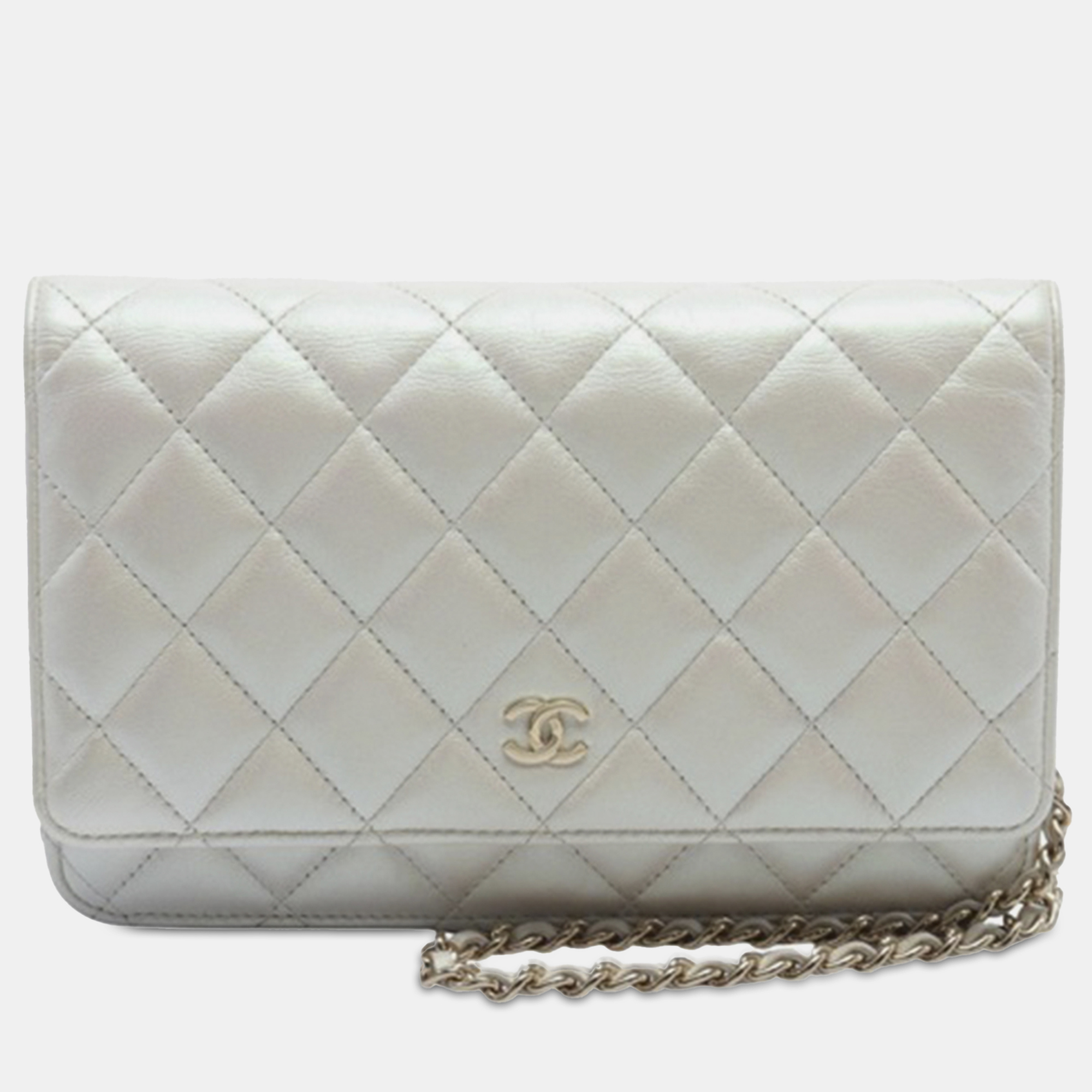 

Chanel Quilted Iridescent Lambskin Wallet on Chain, White