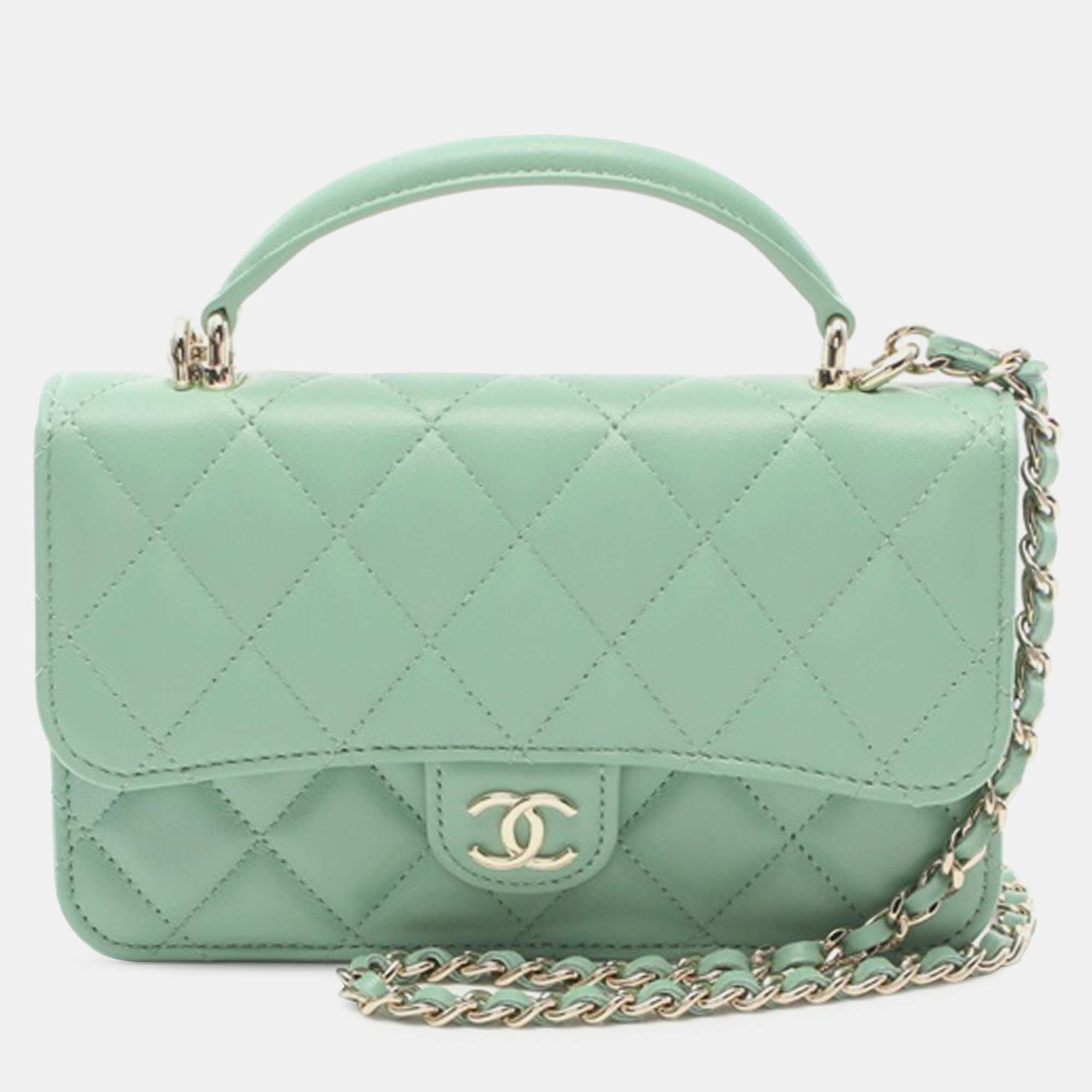 

Chanel CC Quilted Lambskin Top Handle Phone Holder with Chain, Green