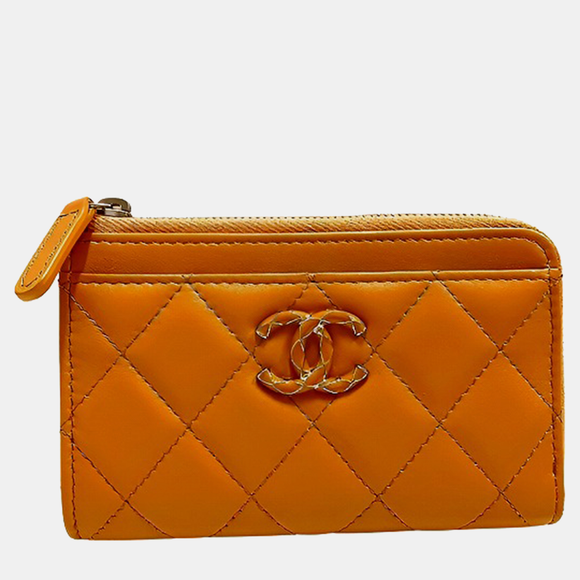 

Chanel Leather Matelasse Lambskin Zip Coin Case Wallet, Orange