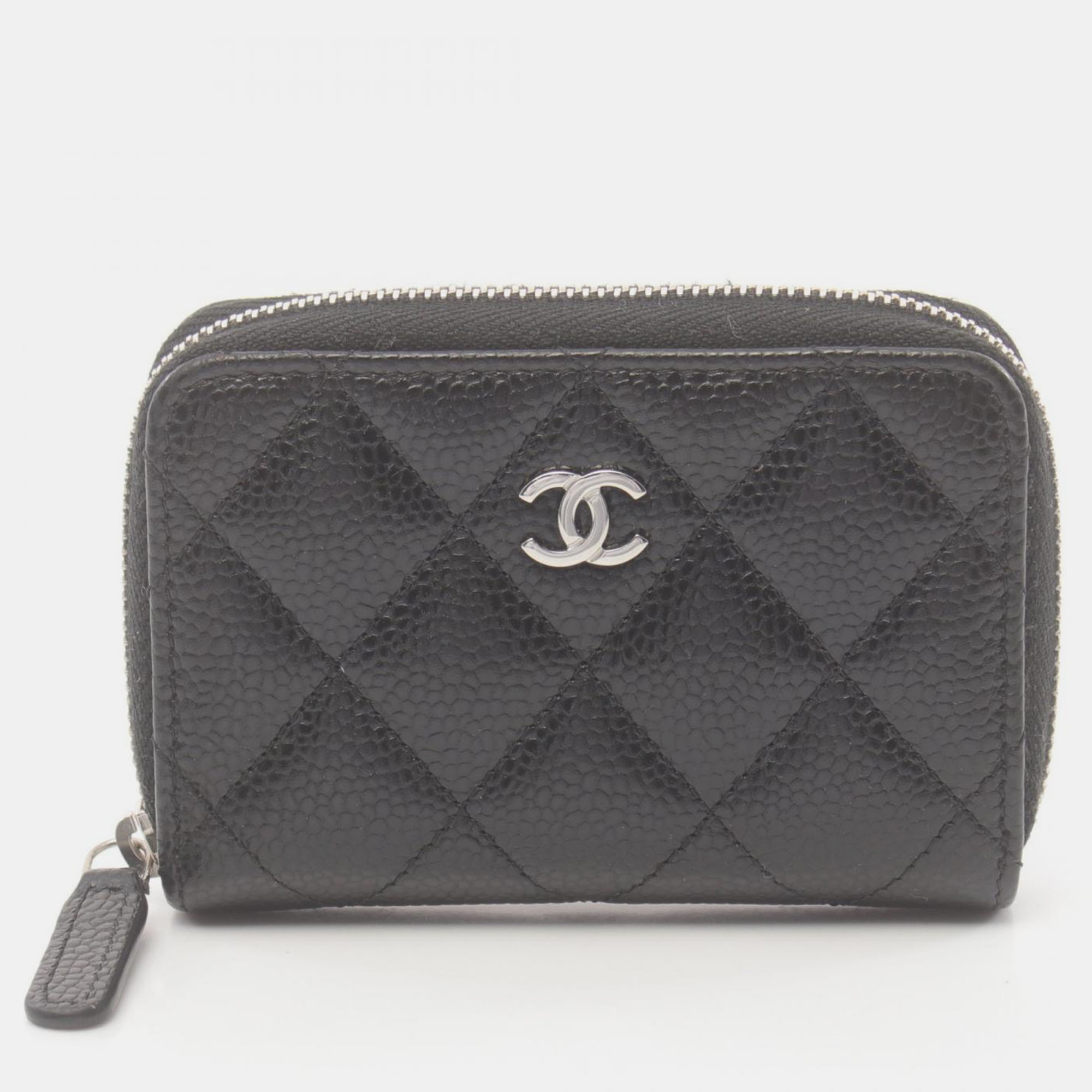 Pre-owned Chanel Black Leather Quilted Caviar Zip Coin Purse