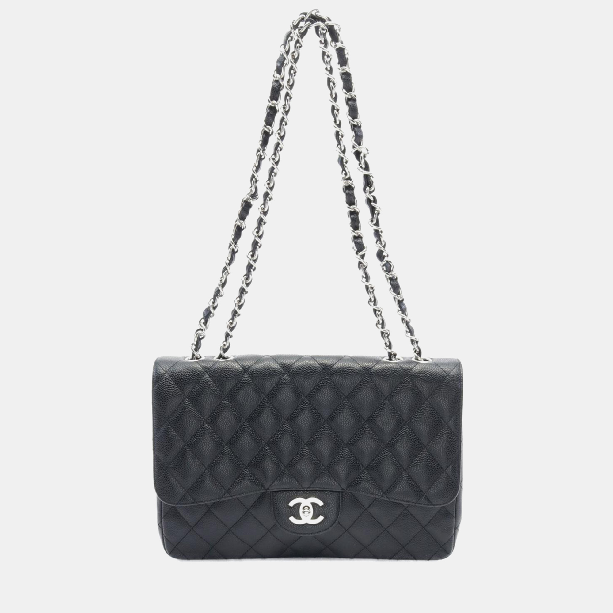 

Chanel Black Leather Jumbo Classic Caviar Single Flap Bag
