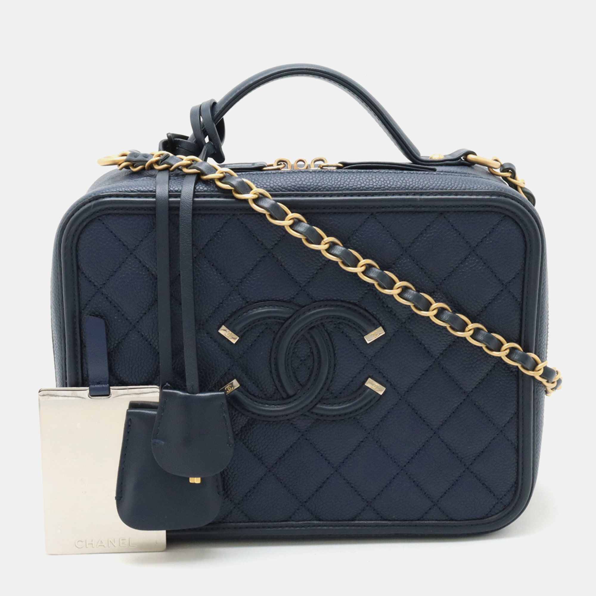 

Chanel Blue Leather  Filigree Top Handle Vanity Case