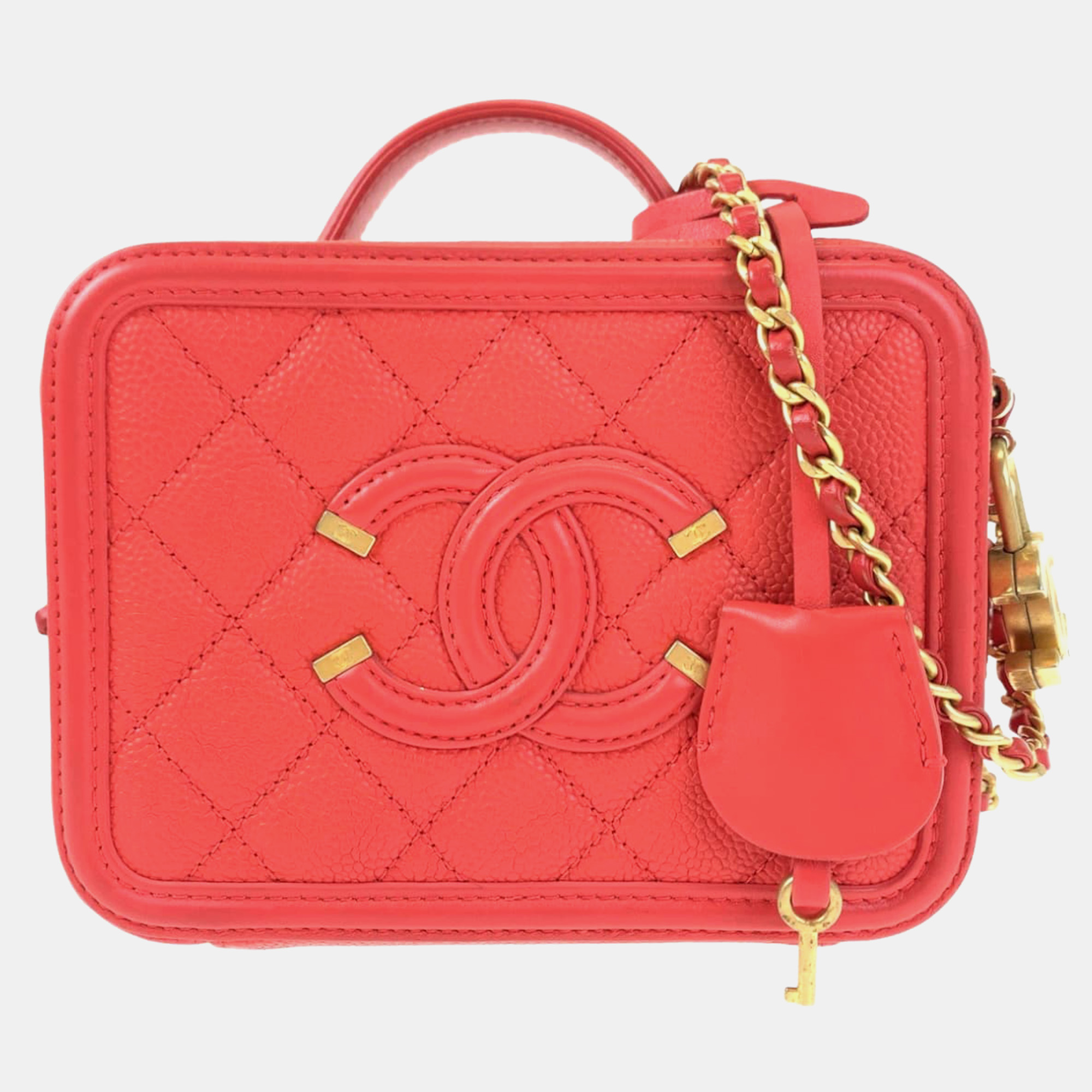 

Chanel Red Caviar Leather Chanel Small CC Filigree Shoulder Bag