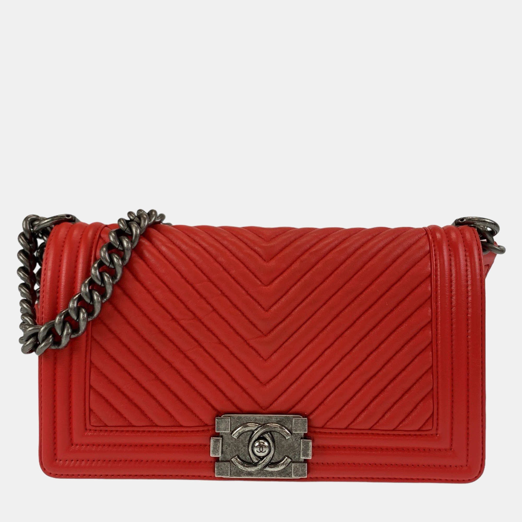 

Chanel Red Chevron Leather  Boy Shoulder Bag