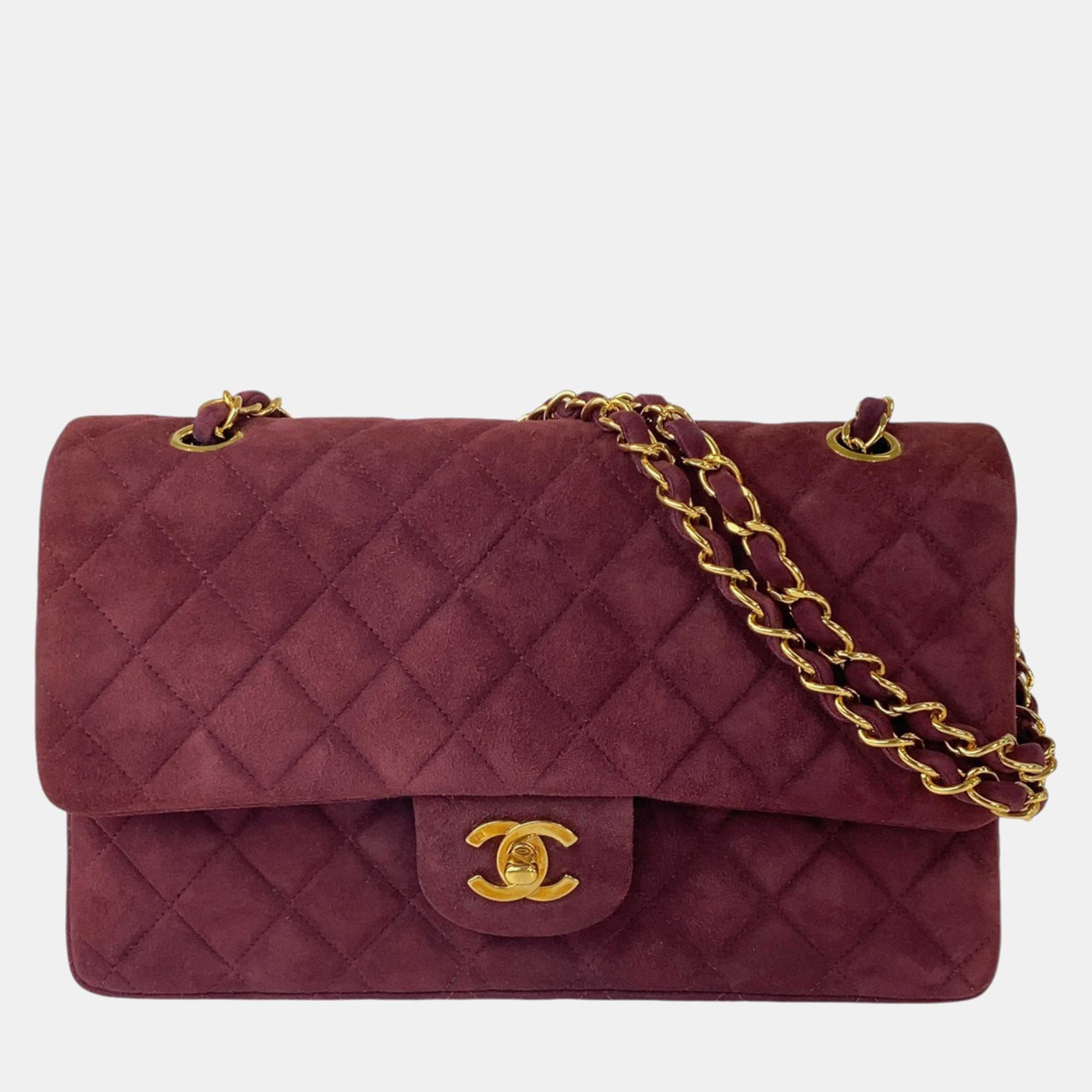 

Chanel Burgundy Suede Classic Medium Double Flap Shoulder Bag