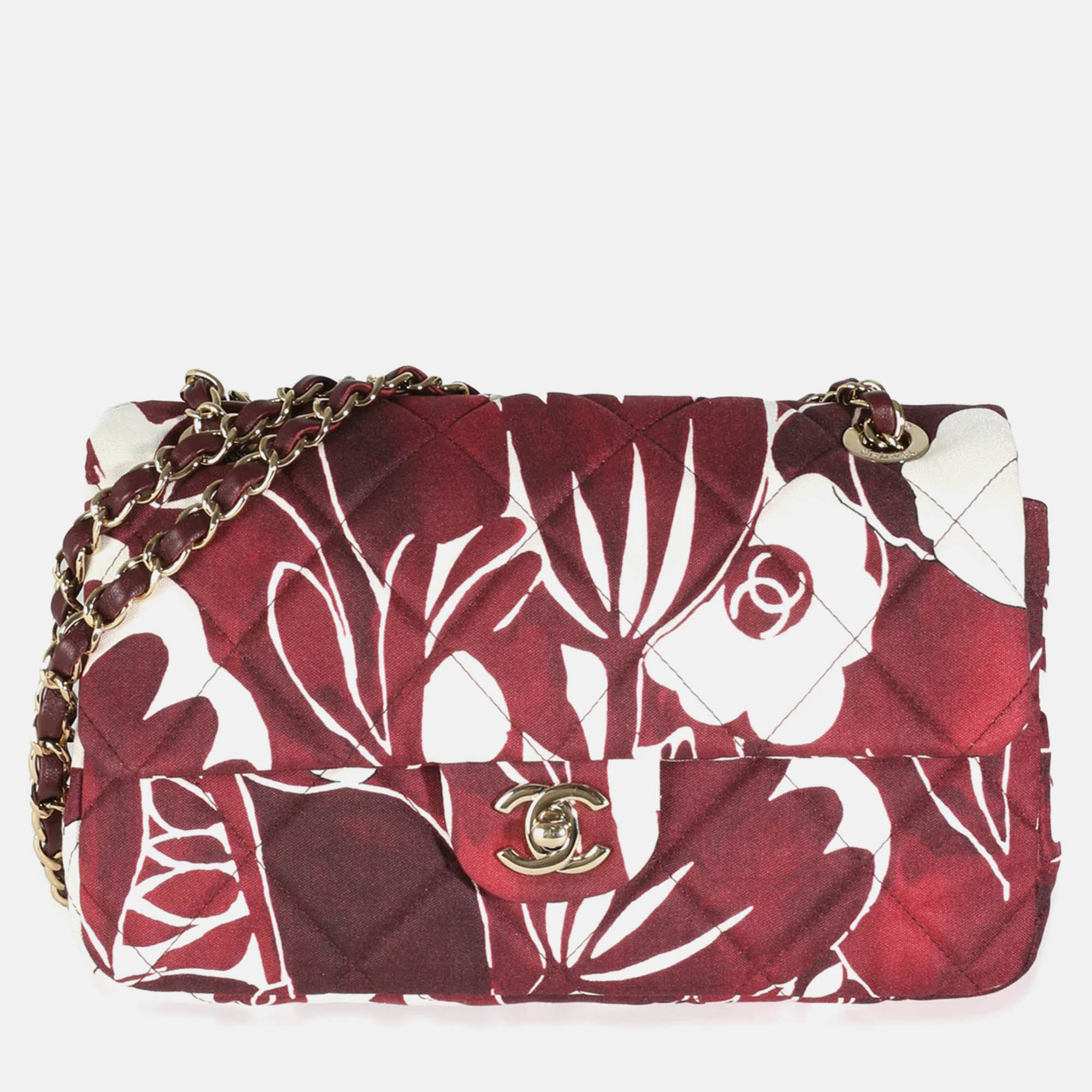 

Chanel Burgundy/White Floral Printed Silk CC  Single Flap Bag