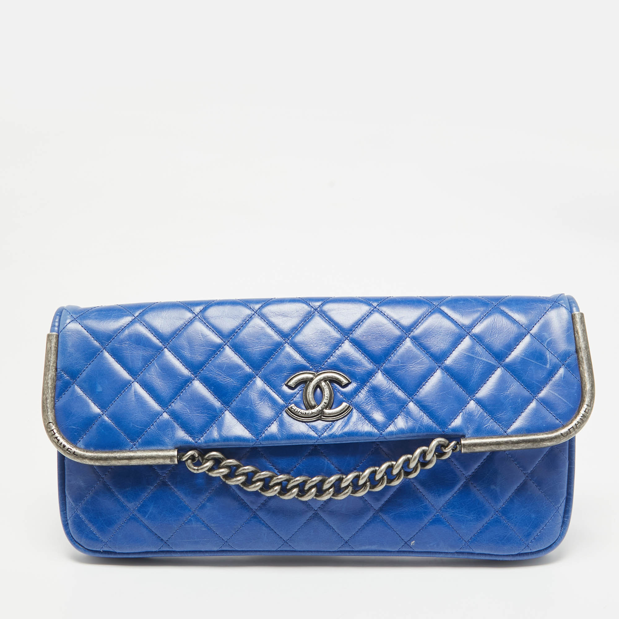 

Chanel Blue Quilted Aged Leather Chain Clutch