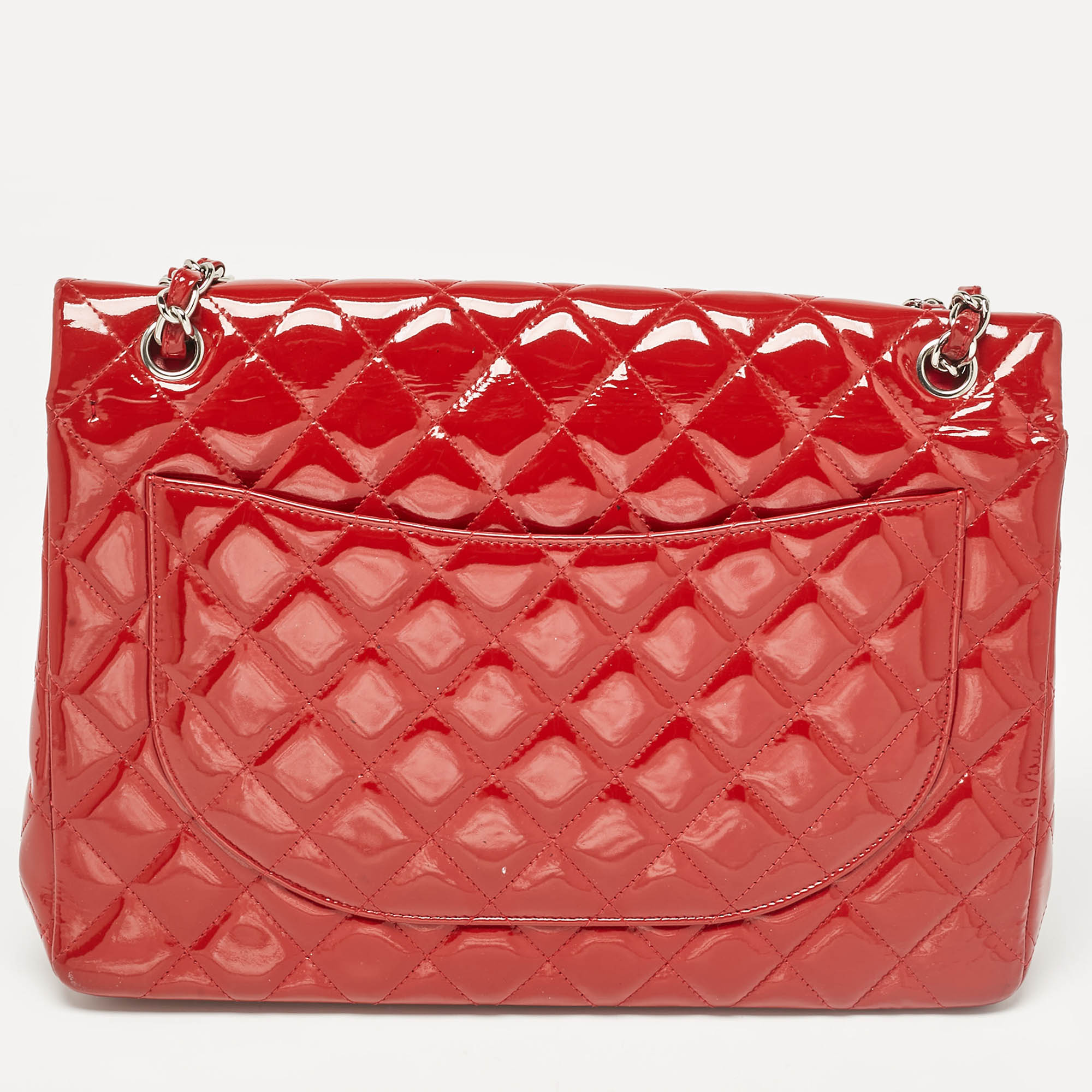 Chanel Red Quilted Patent Leather Maxi Classic Double Flap Bag 
