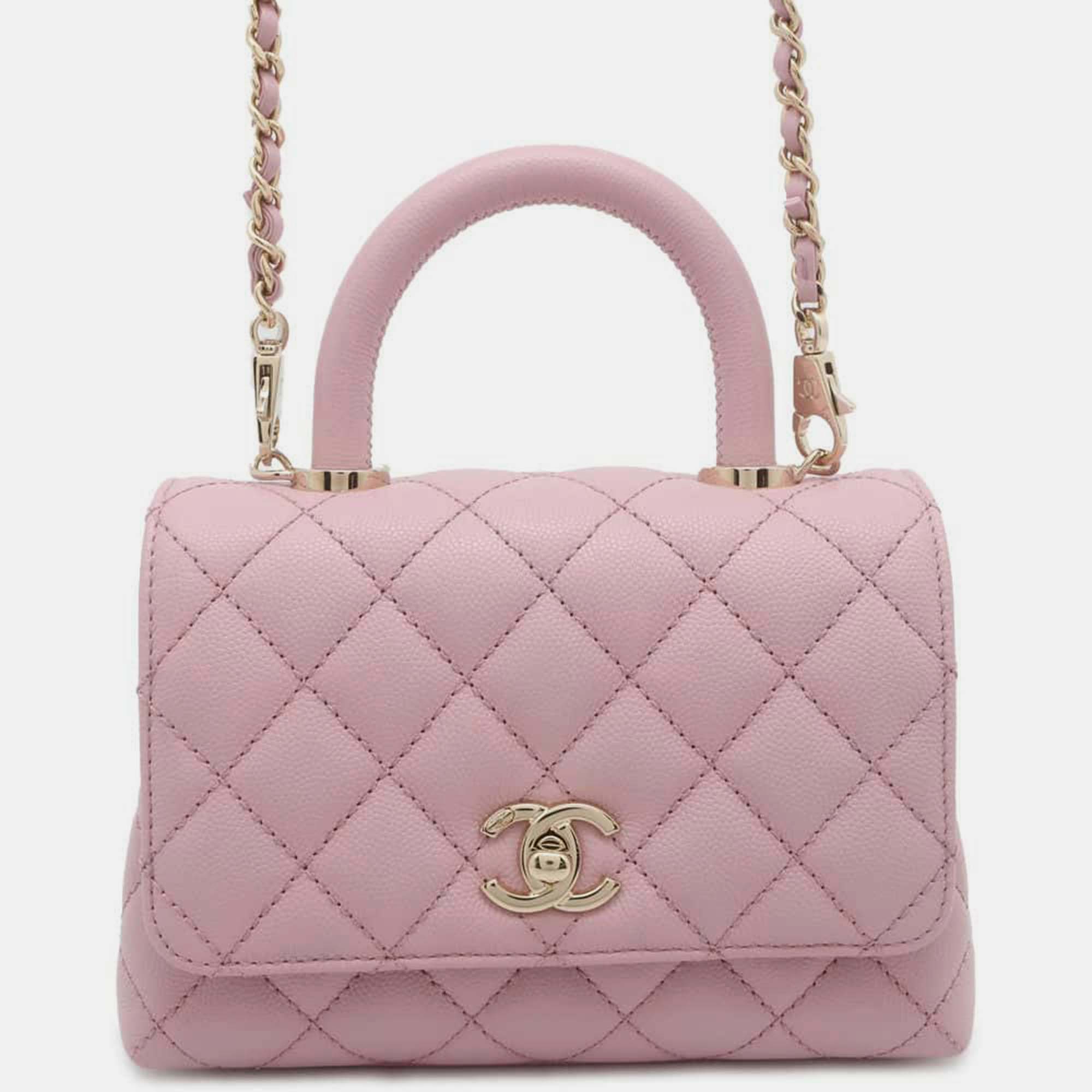 

Chanel Baby Pink Caviar Leather Matelasse Coco Handle Chain Bag