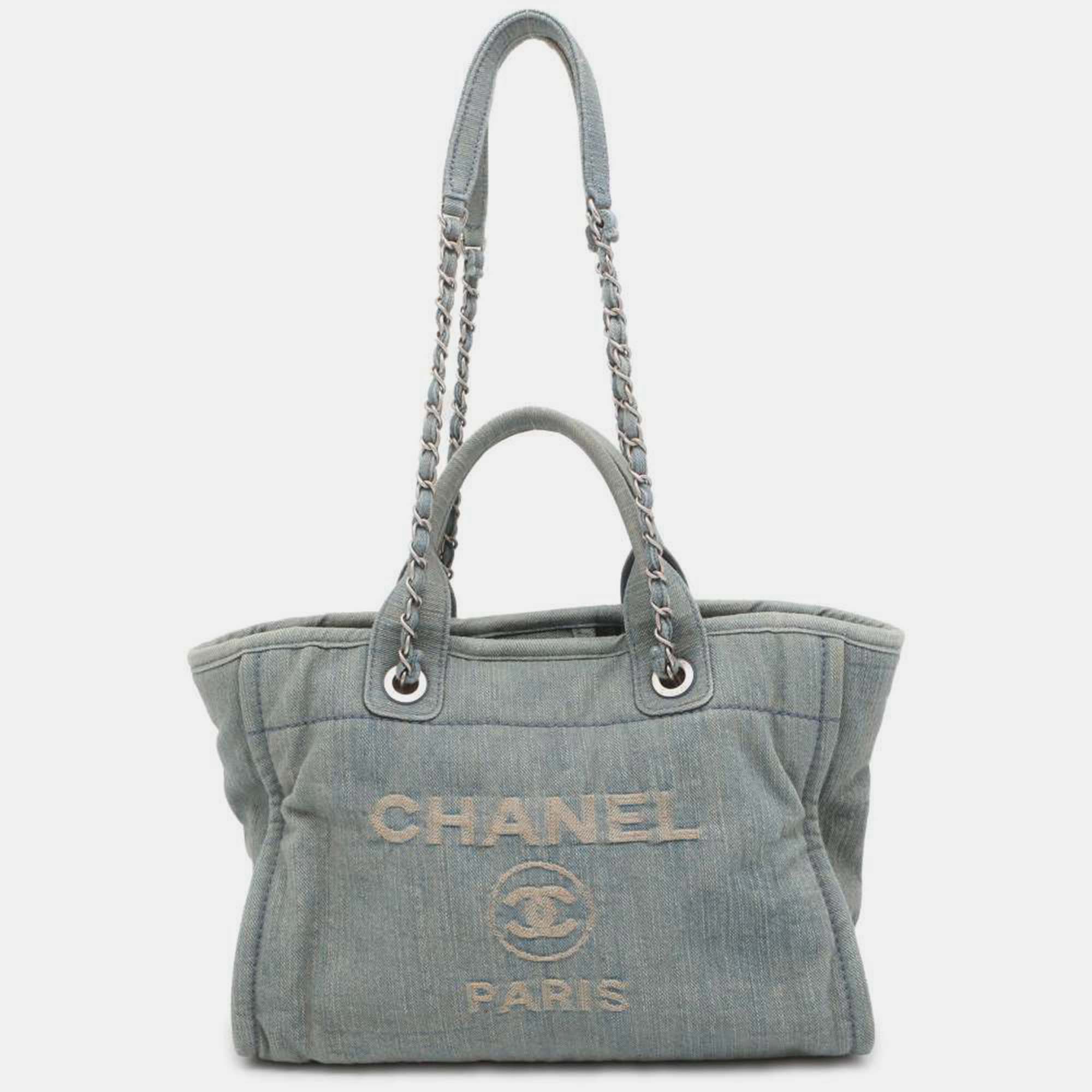 

Chanel Light Blue Denim Small Deauville Tote Bag