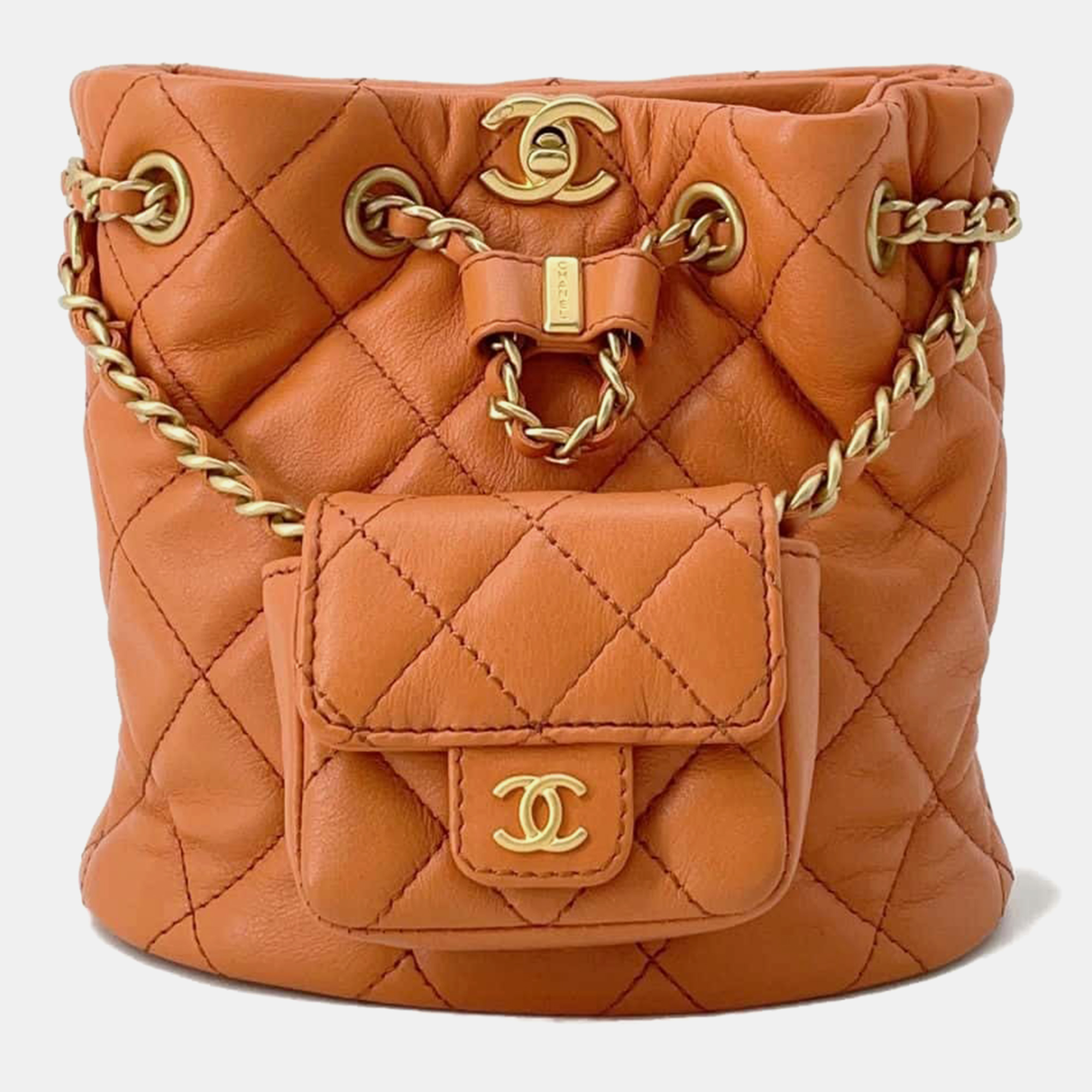 

Chanel Orange Leather Matelasse Backpack with Mini Bag Pouch Size Small